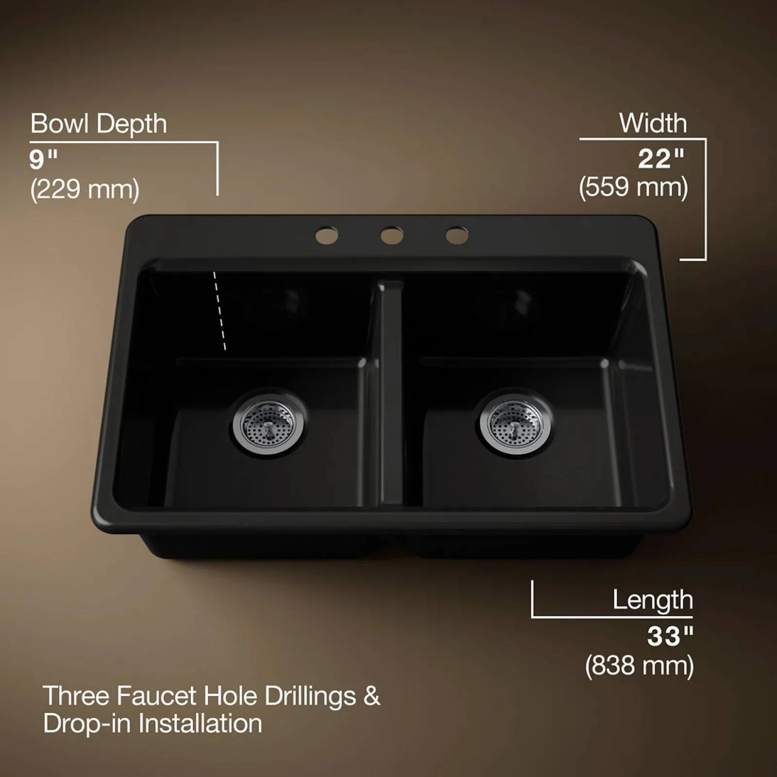 33" top-mount double-bowl workstation kitchen sink^Kohler Outlet