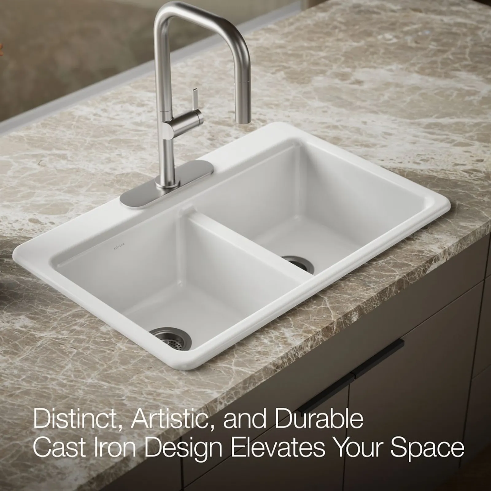 33" top-mount double-bowl workstation kitchen sink^Kohler Outlet
