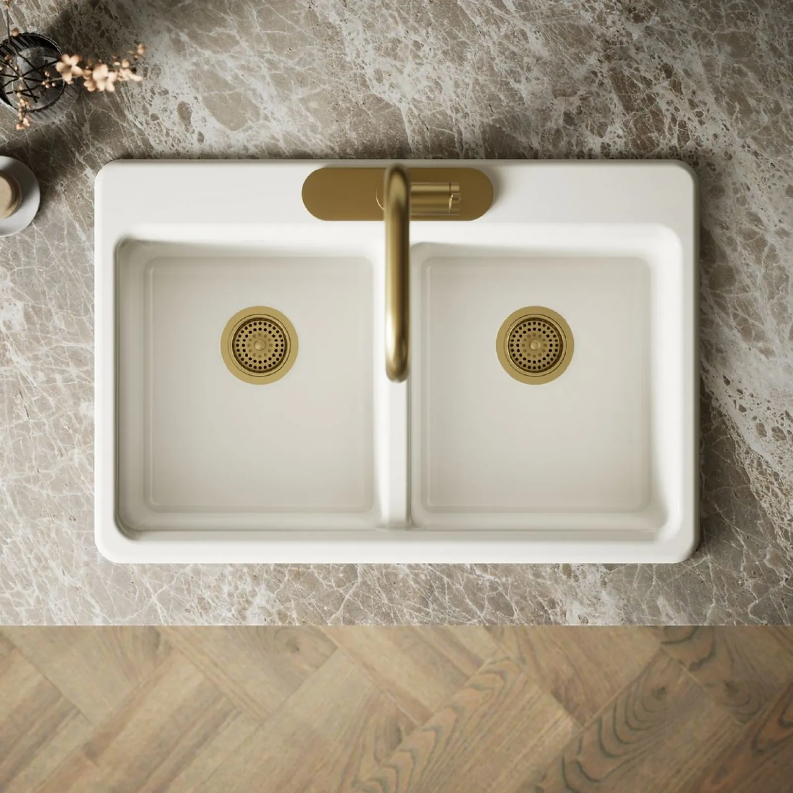 33" top-mount double-bowl workstation kitchen sink^Kohler Outlet