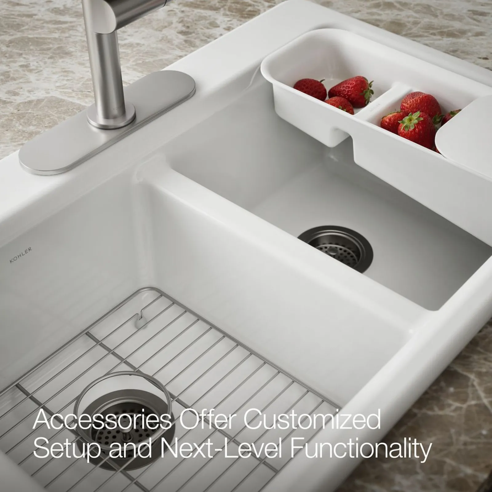 33" top-mount double-bowl workstation kitchen sink^Kohler Outlet