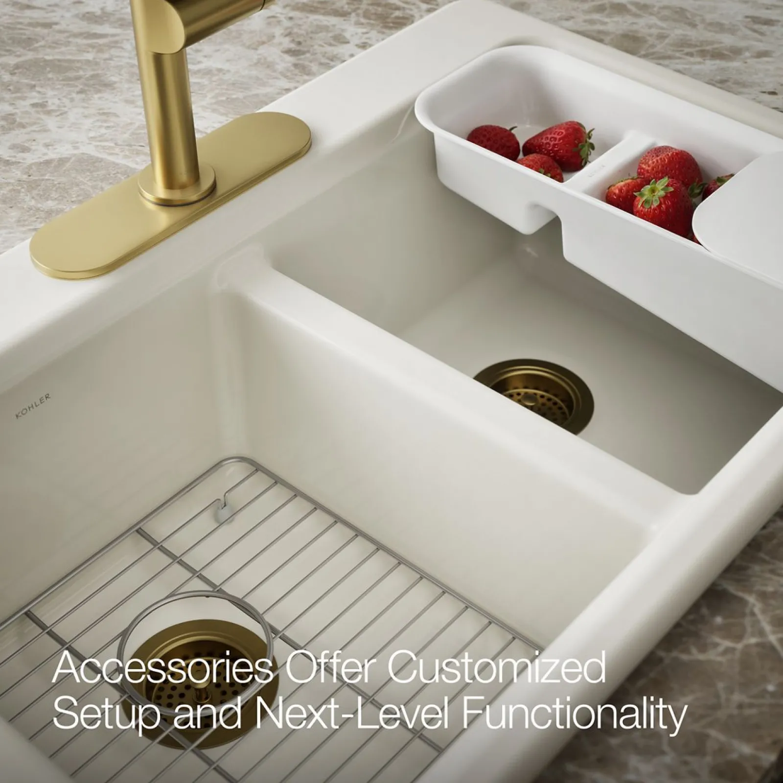 33" top-mount double-bowl workstation kitchen sink^Kohler Outlet