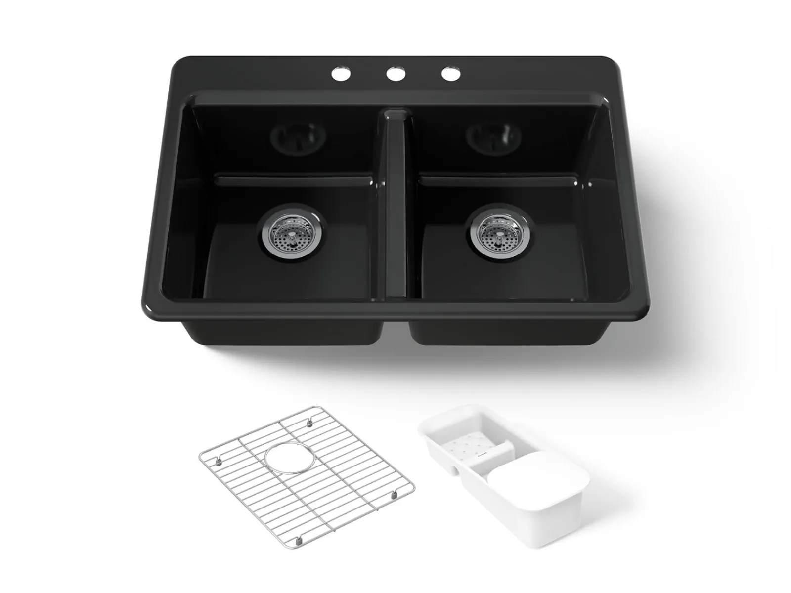 33" top-mount double-bowl workstation kitchen sink^Kohler Outlet
