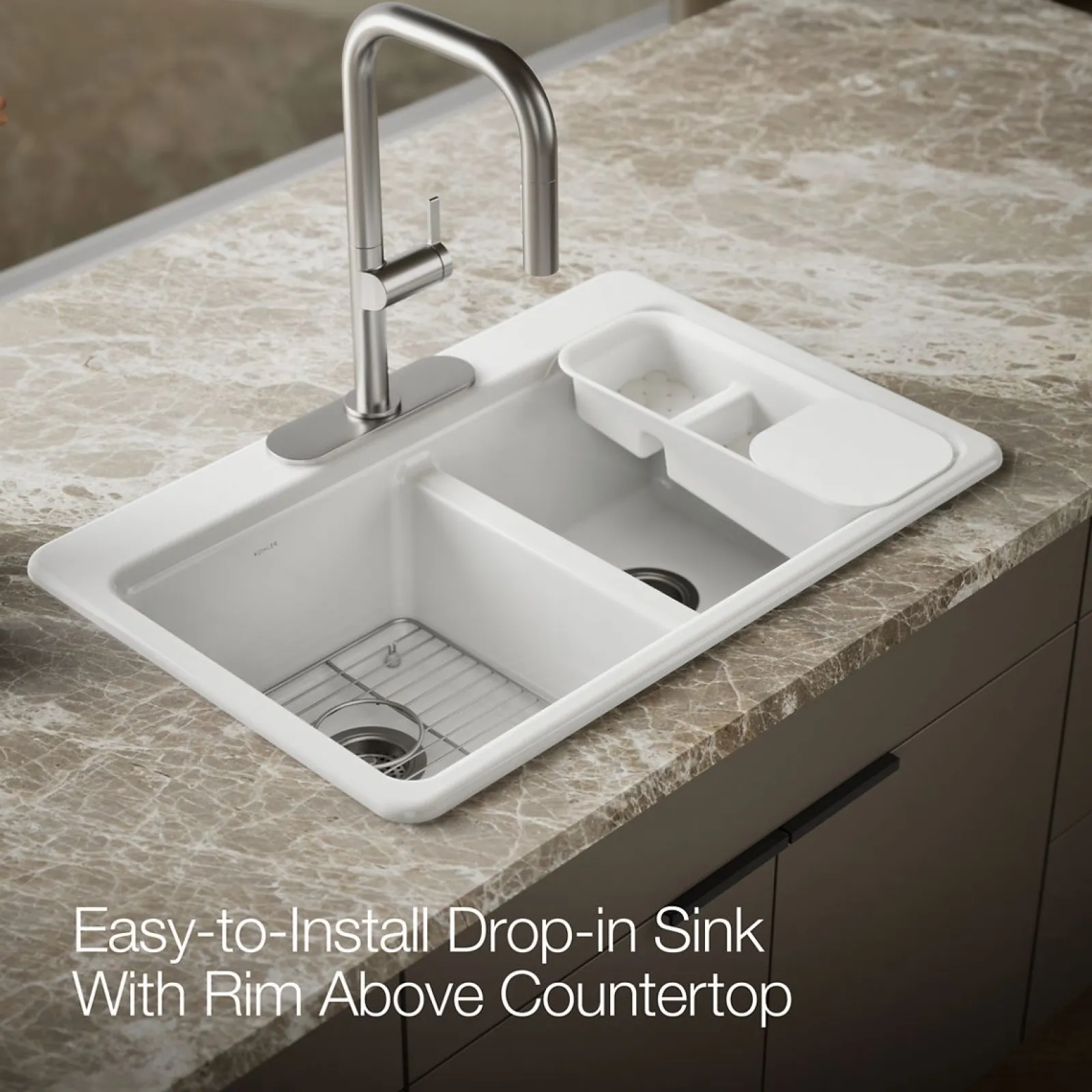 33" top-mount double-bowl workstation kitchen sink^Kohler Outlet