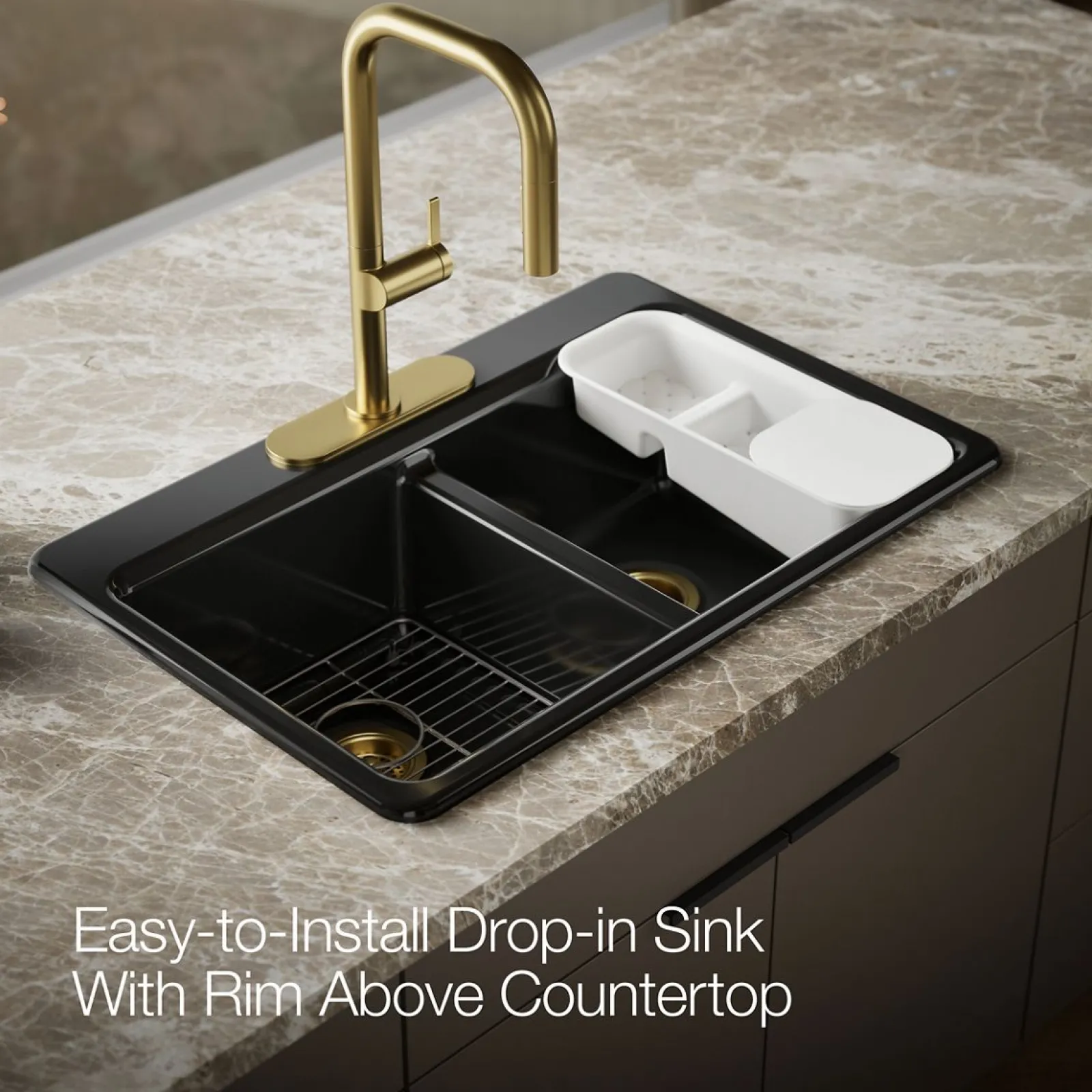 33" top-mount double-bowl workstation kitchen sink^Kohler Outlet