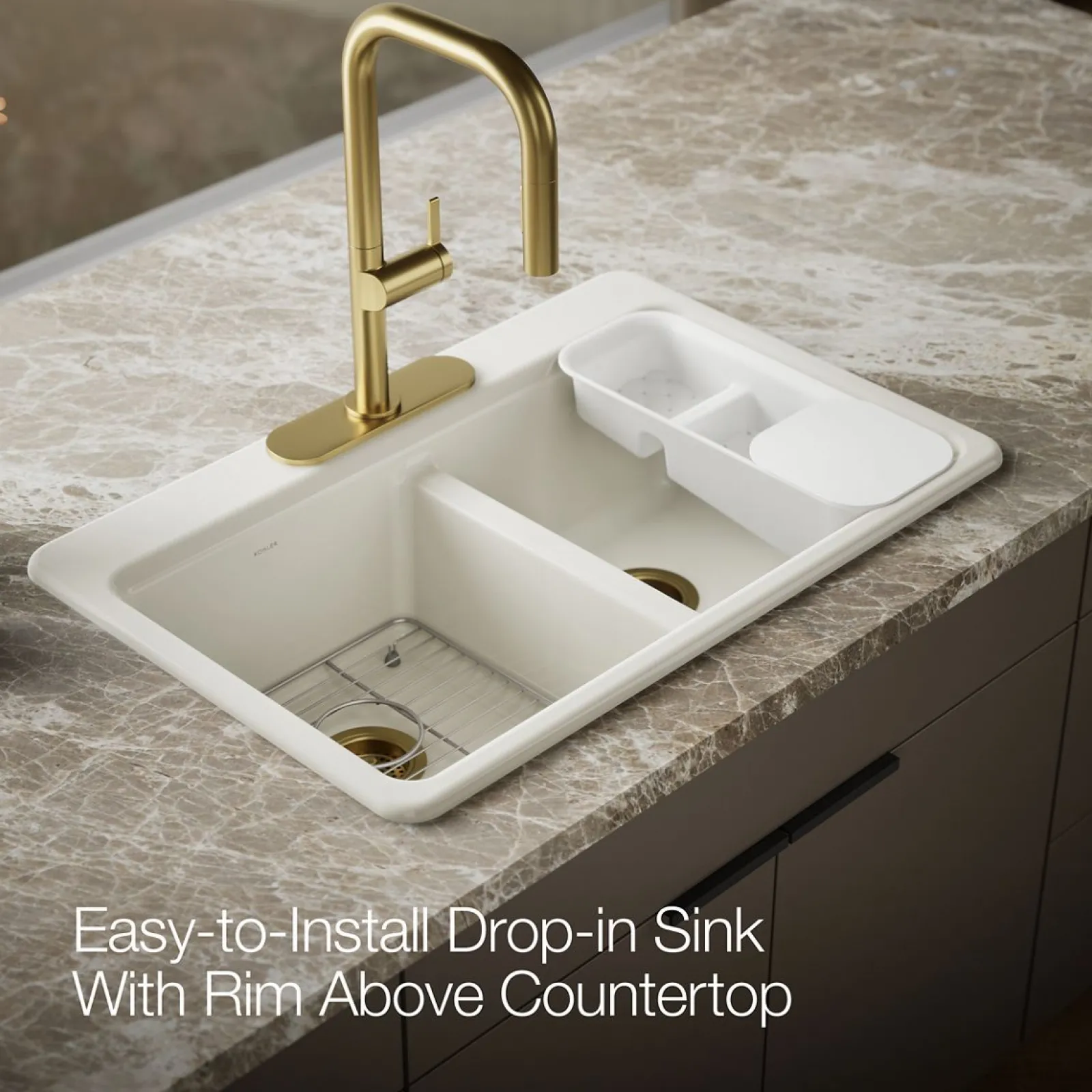 33" top-mount double-bowl workstation kitchen sink^Kohler Outlet