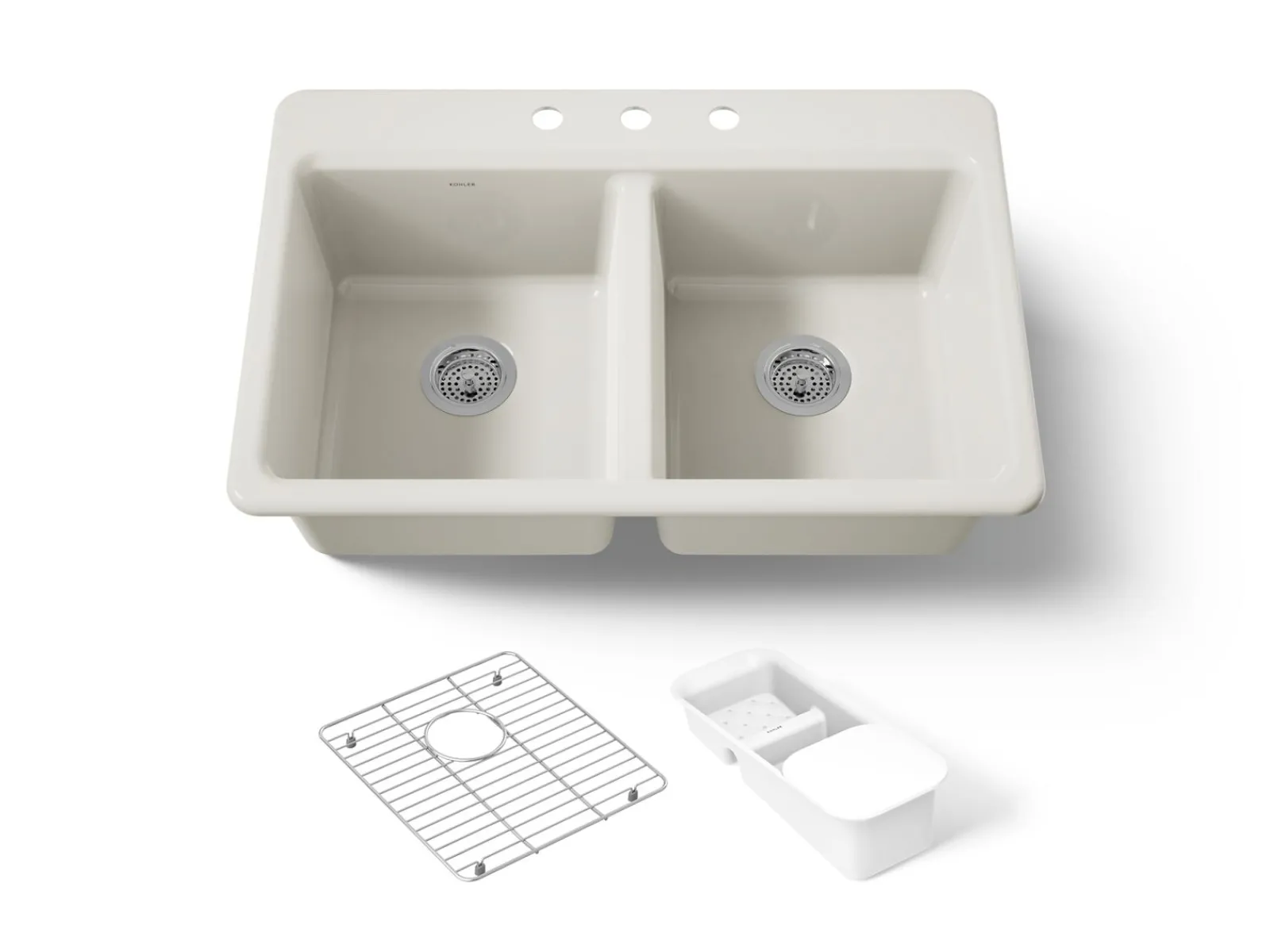 33" top-mount double-bowl workstation kitchen sink^Kohler Outlet
