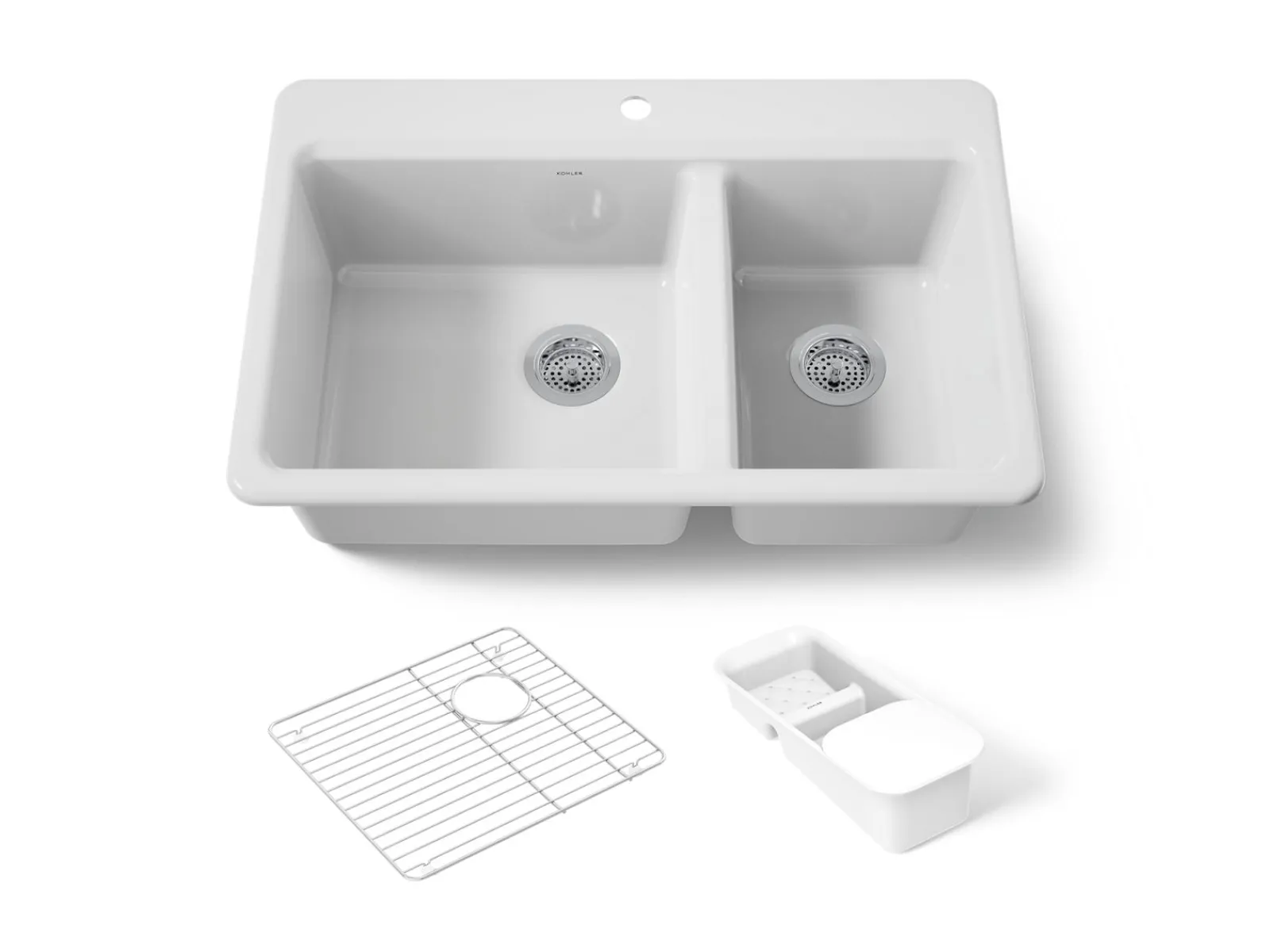 33" top-mount double-bowl workstation kitchen sink^Kohler