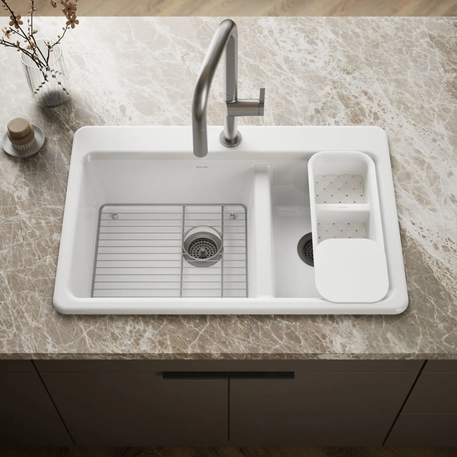 33" top-mount double-bowl workstation kitchen sink^Kohler