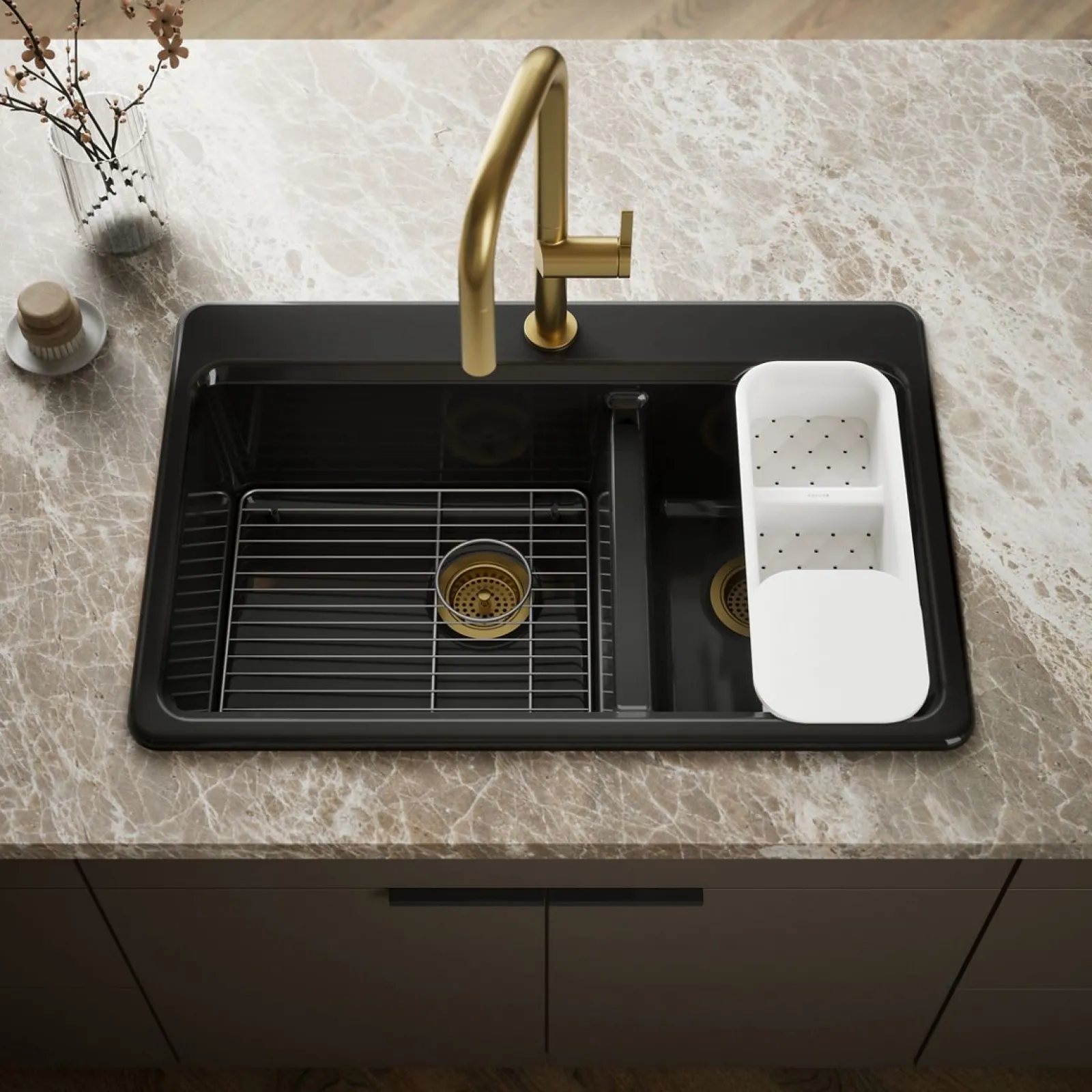 33" top-mount double-bowl workstation kitchen sink^Kohler