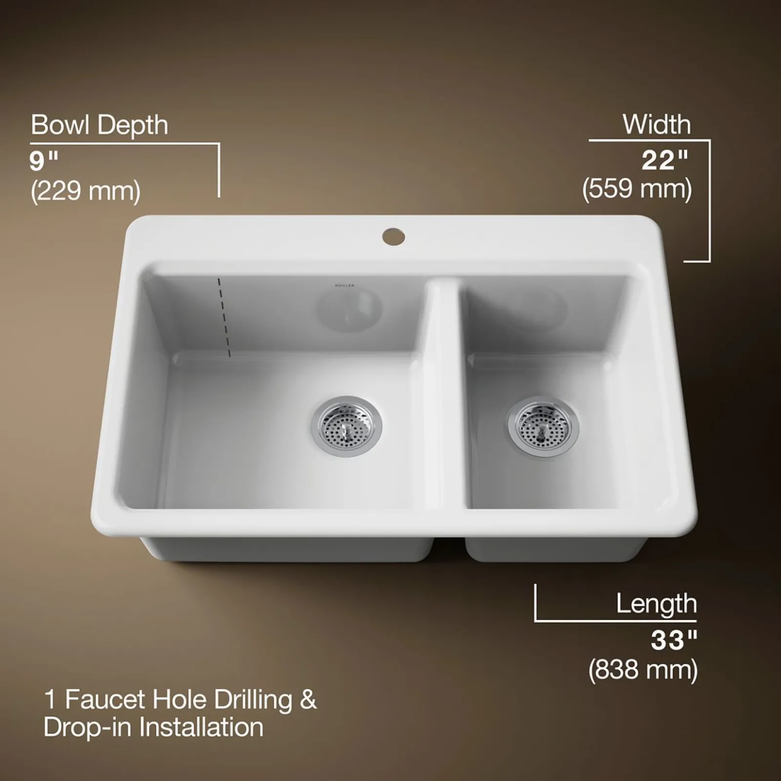 33" top-mount double-bowl workstation kitchen sink^Kohler