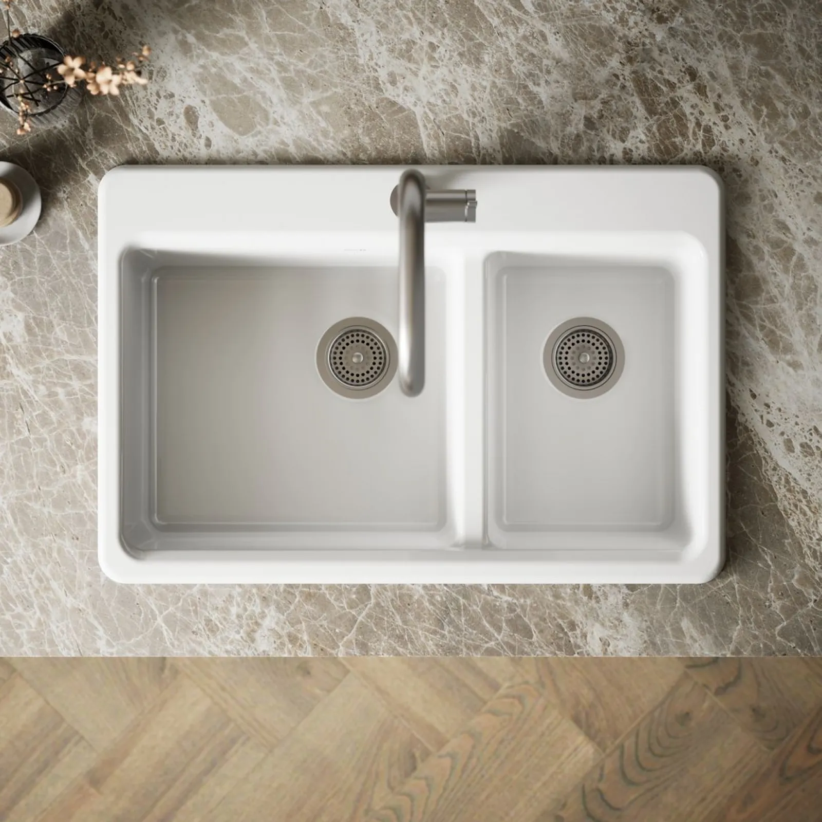 33" top-mount double-bowl workstation kitchen sink^Kohler
