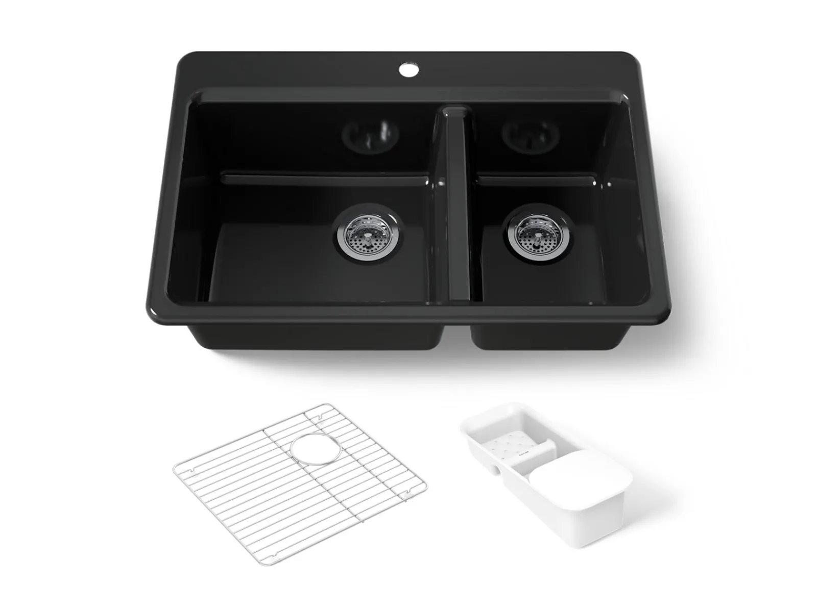 33" top-mount double-bowl workstation kitchen sink^Kohler