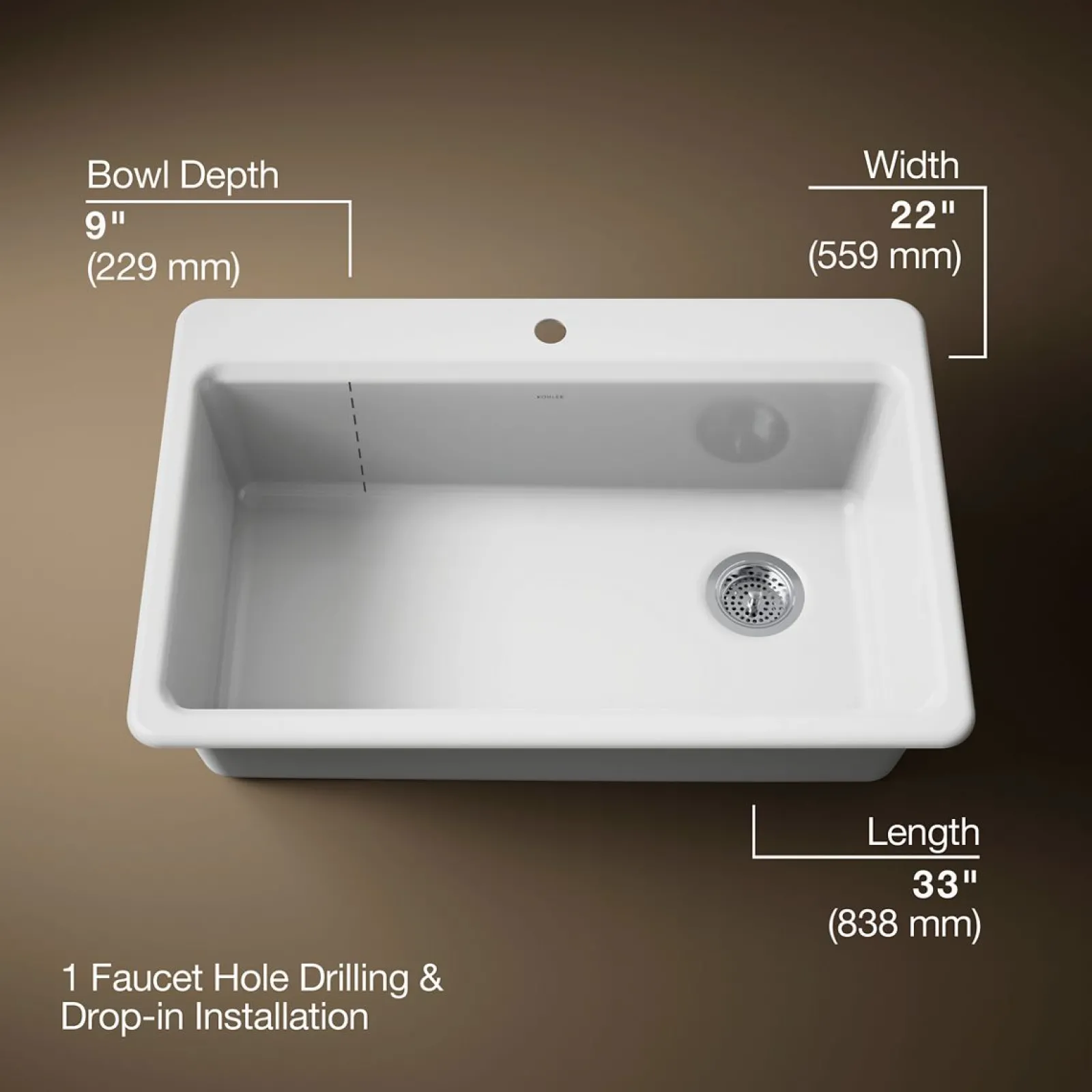 33" top-mount single-bowl kitchen sink^Kohler New