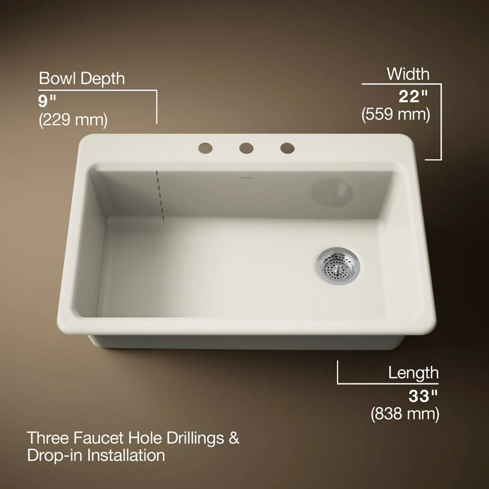 33" top-mount single-bowl kitchen sink^Kohler