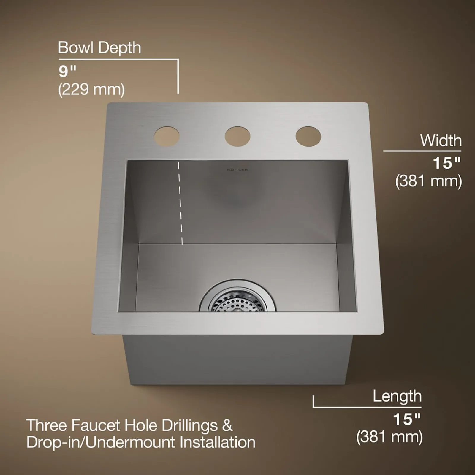 15" top-/undermount bar sink^Kohler