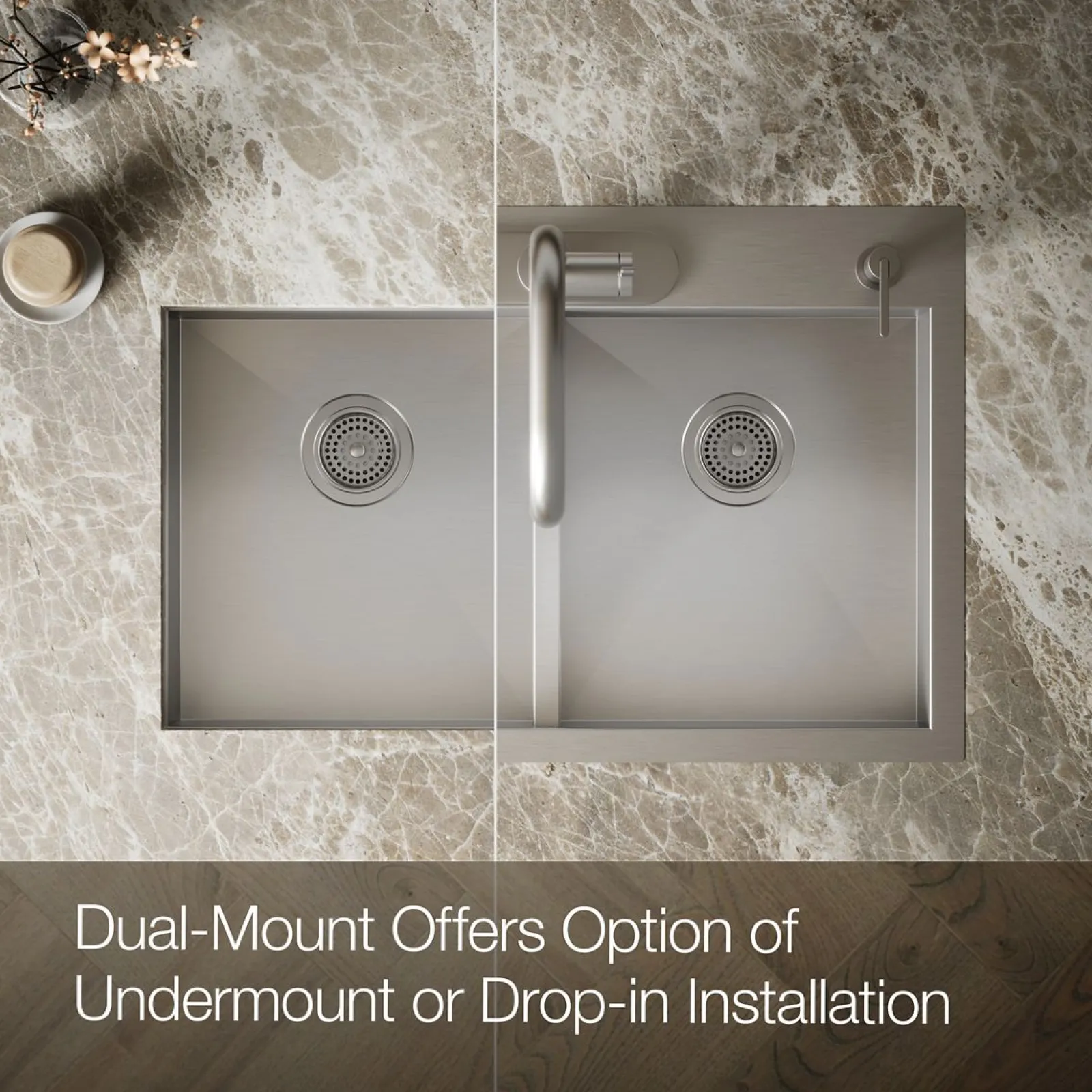 33" top-/undermount double-bowl kitchen sink^Kohler Online