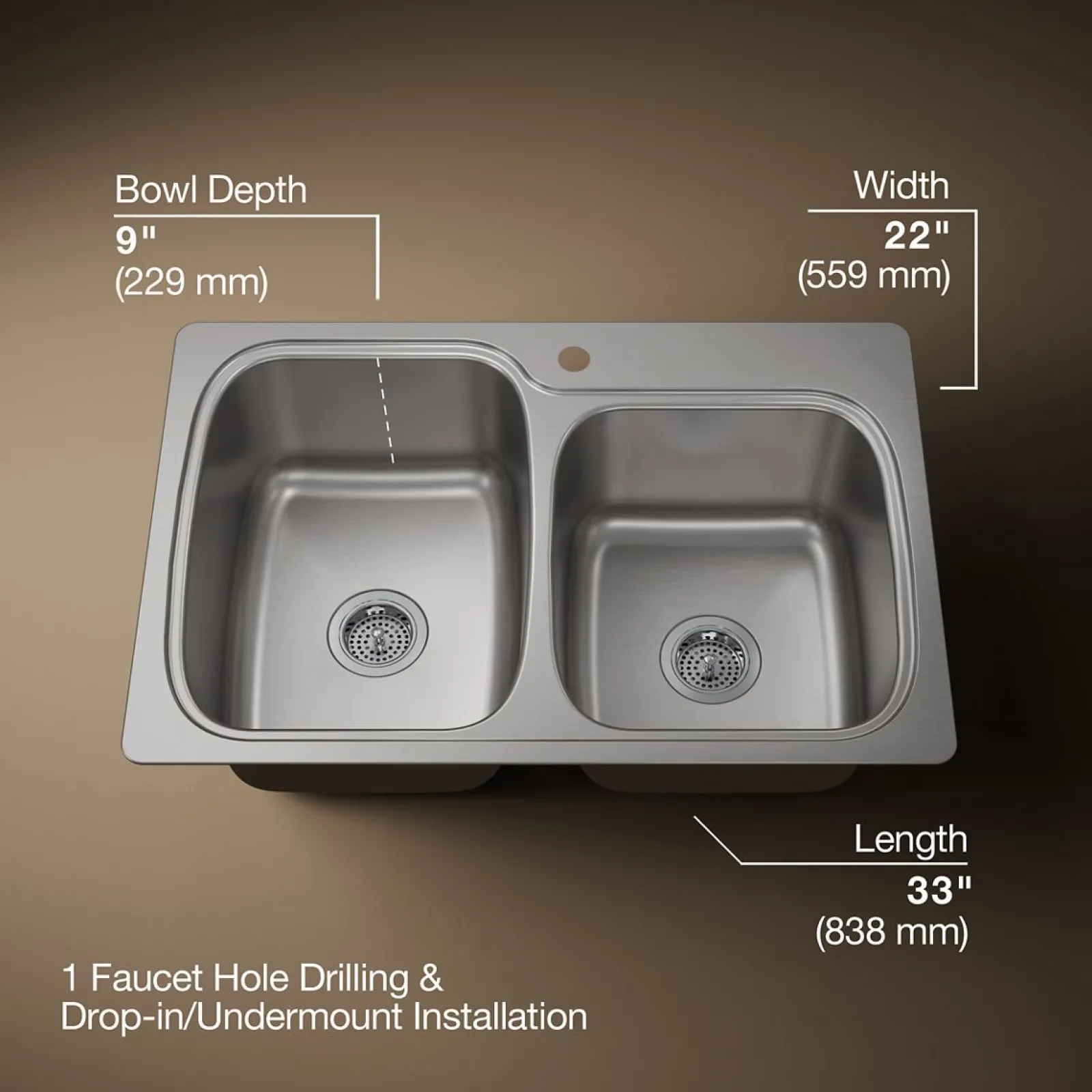 33" top-/undermount double-bowl kitchen sink^Kohler Clearance