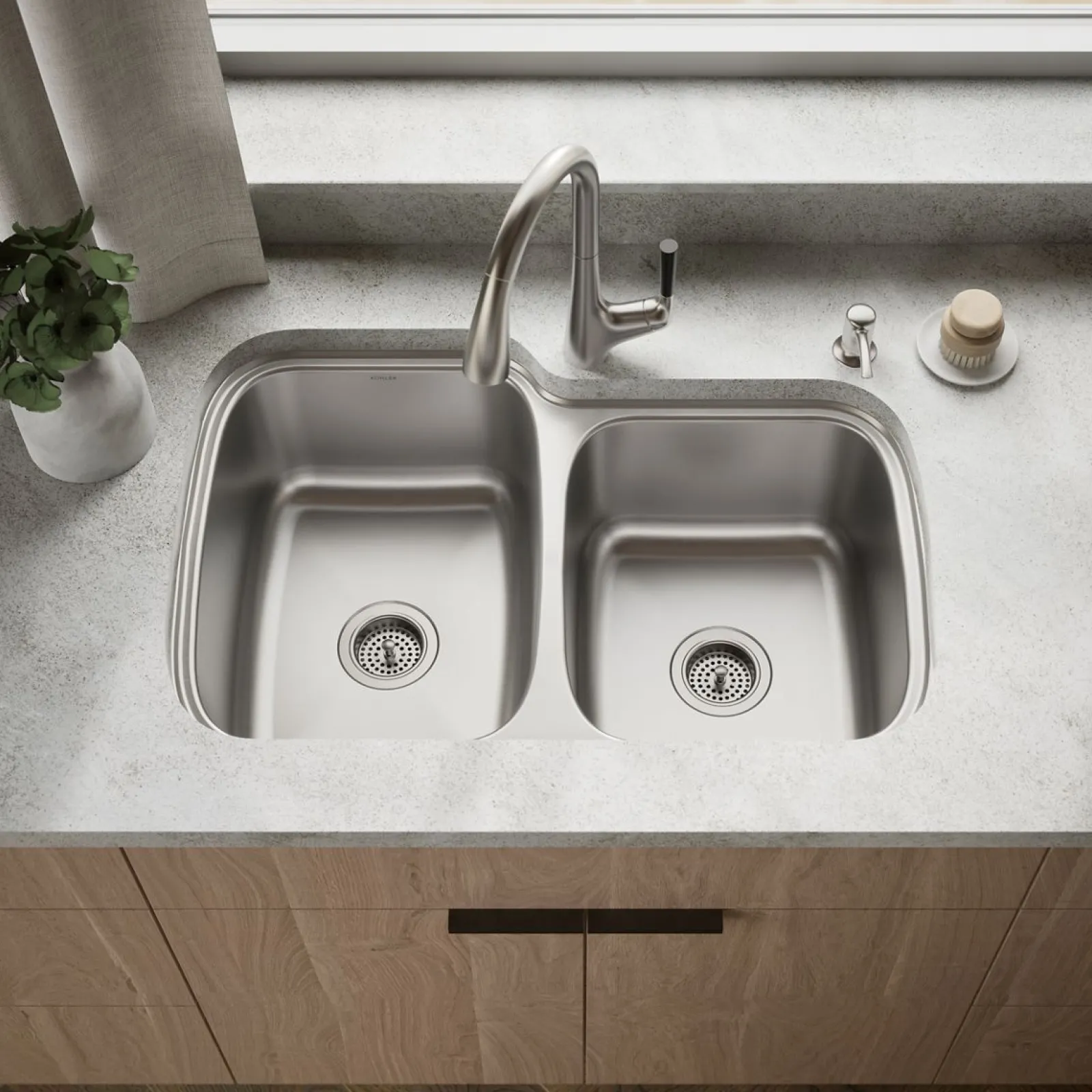 33" top-/undermount double-bowl kitchen sink^Kohler