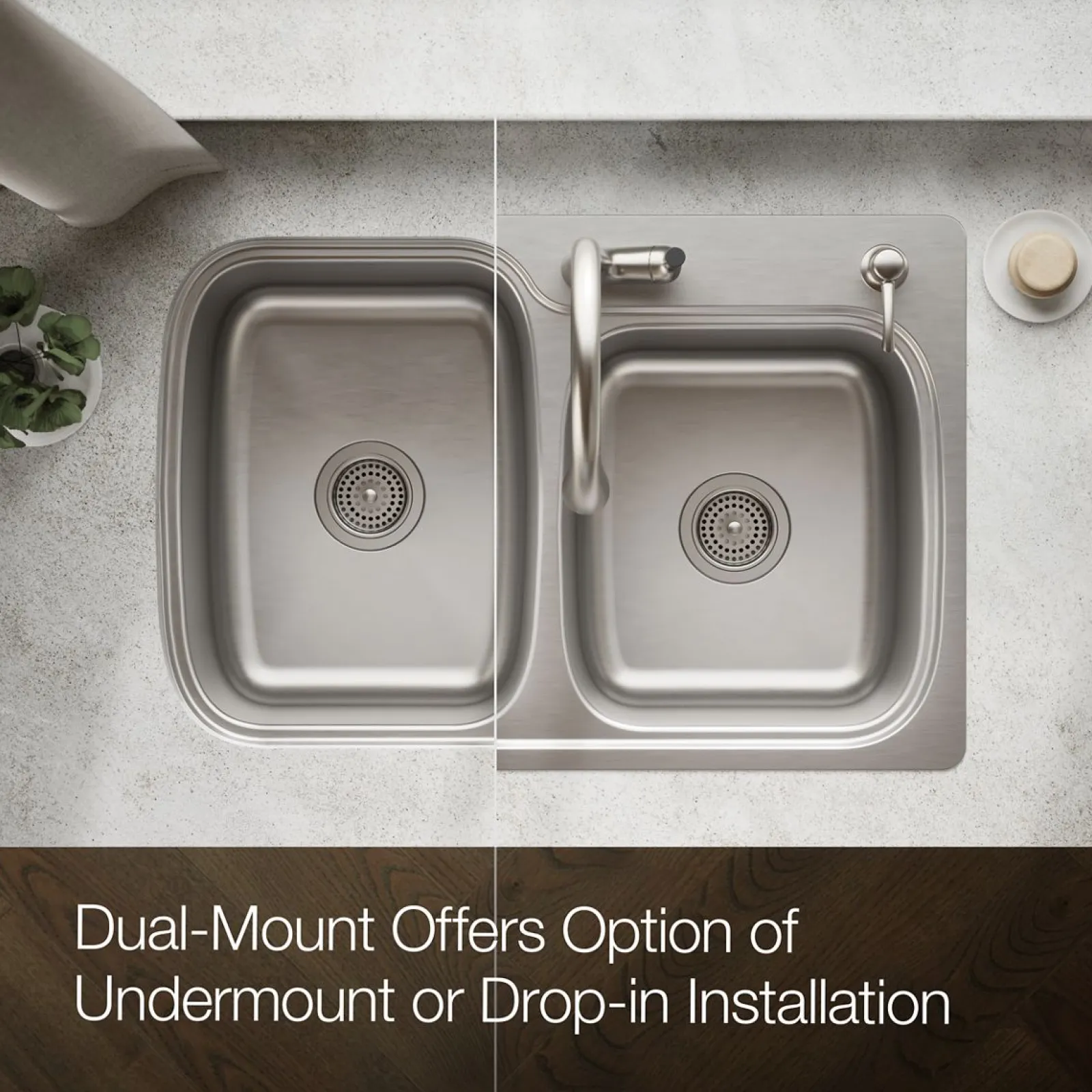 33" top-/undermount double-bowl kitchen sink^Kohler