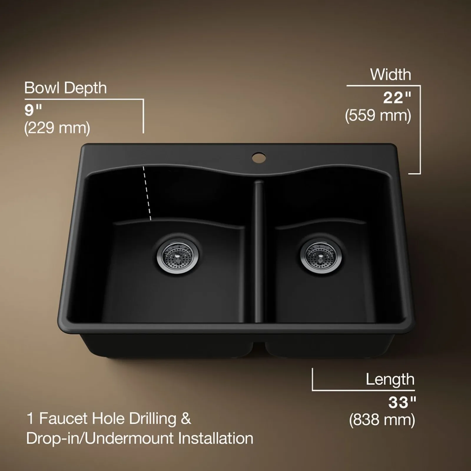 33" top-/undermount double-bowl kitchen sink^Kohler Sale