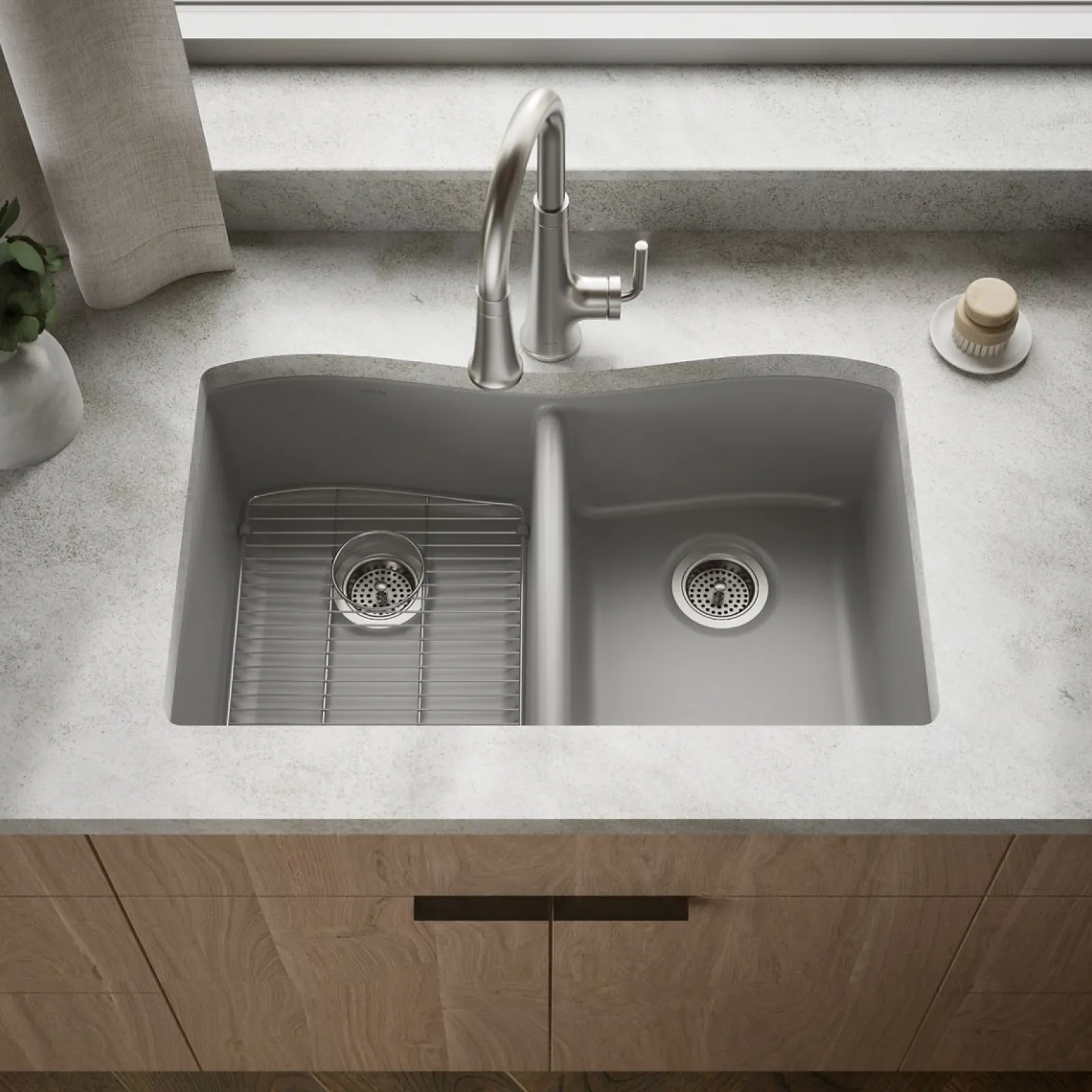 33" top-/undermount double-bowl kitchen sink^Kohler Discount