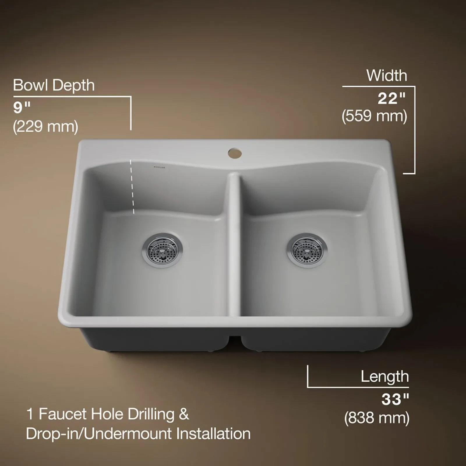 33" top-/undermount double-bowl kitchen sink^Kohler Discount