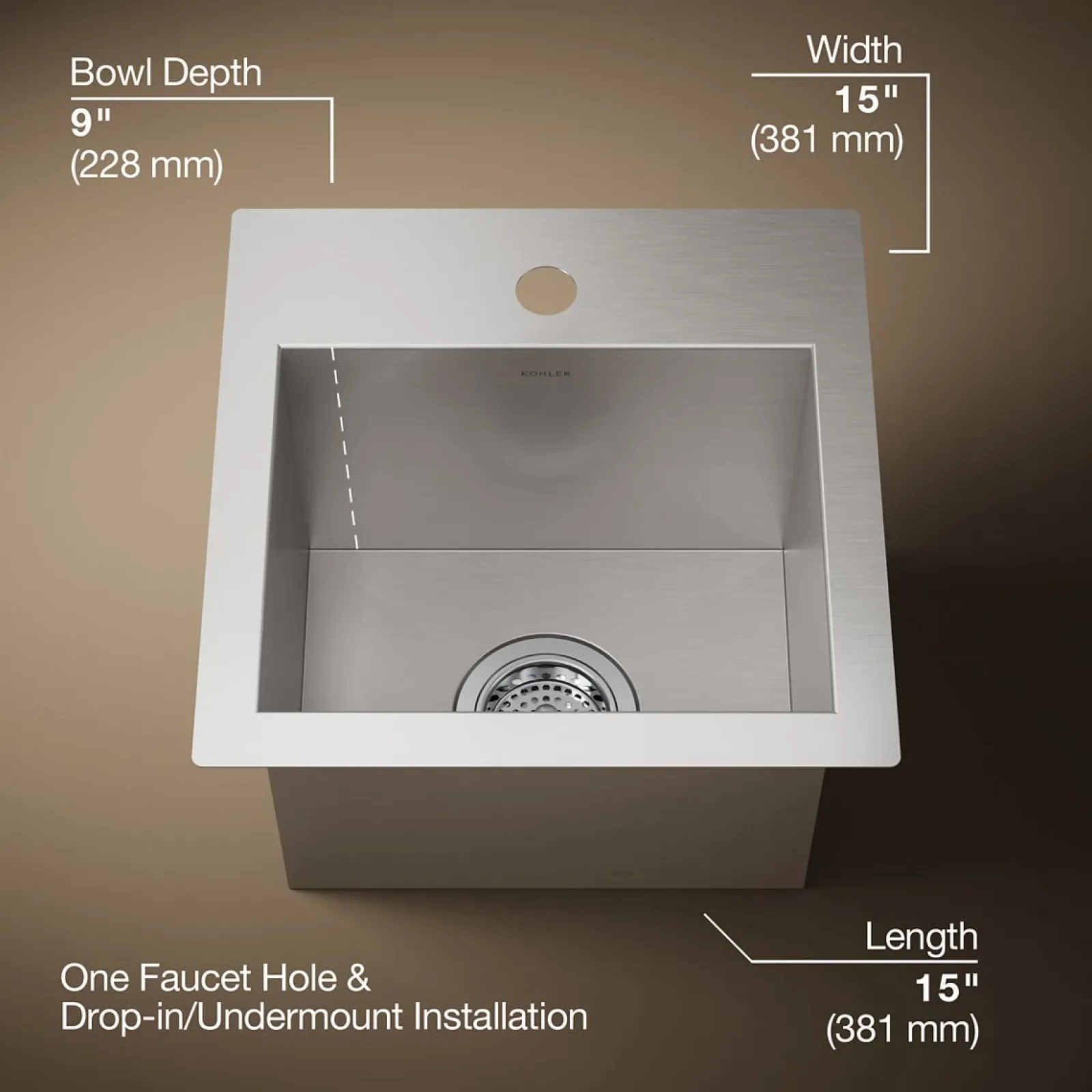15" top-/under-mount single-bowl bar sink^Kohler Clearance