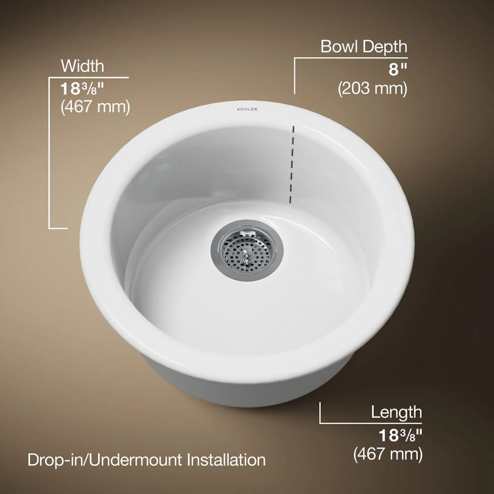 18-1/2" top-/undermount single-bowl bar sink^Kohler New
