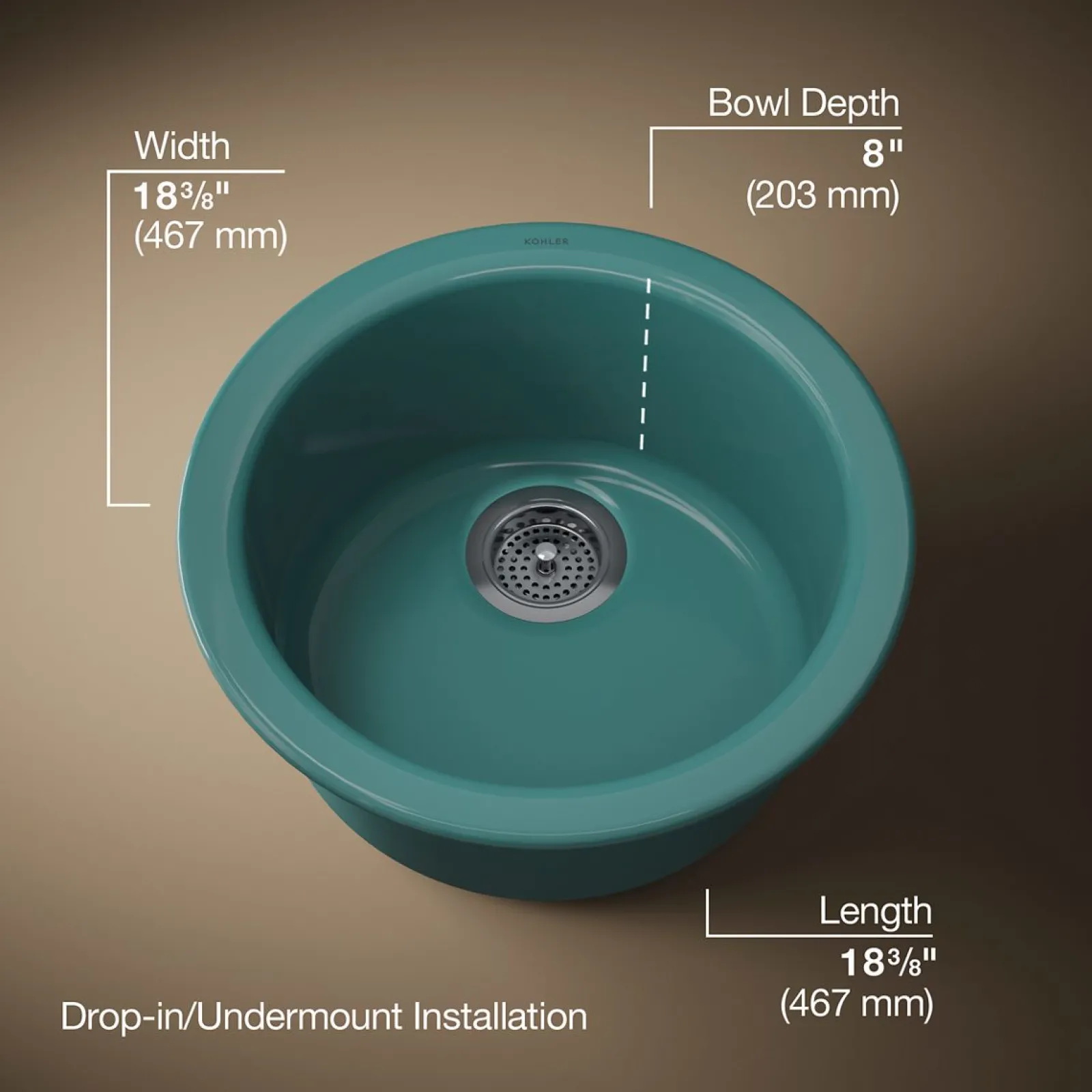18-1/2" top-/undermount single-bowl bar sink^Kohler New