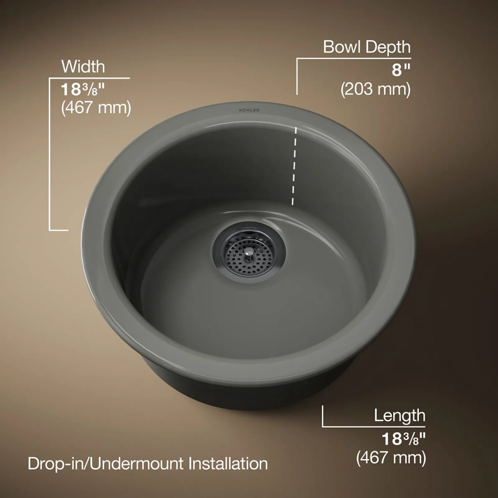 18-1/2" top-/undermount single-bowl bar sink^Kohler New