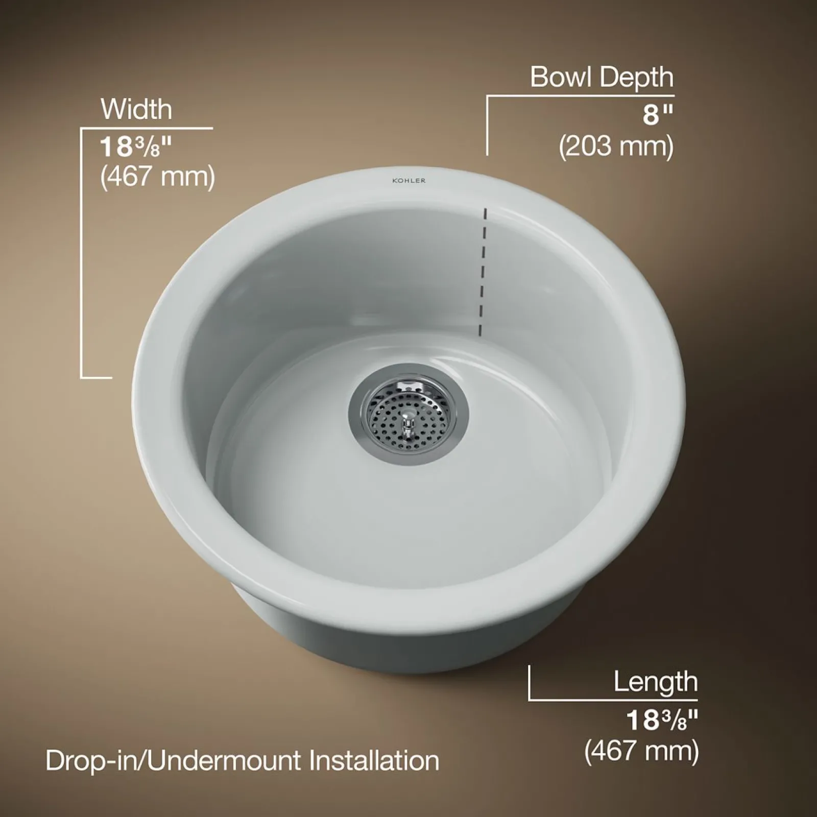 18-1/2" top-/undermount single-bowl bar sink^Kohler New