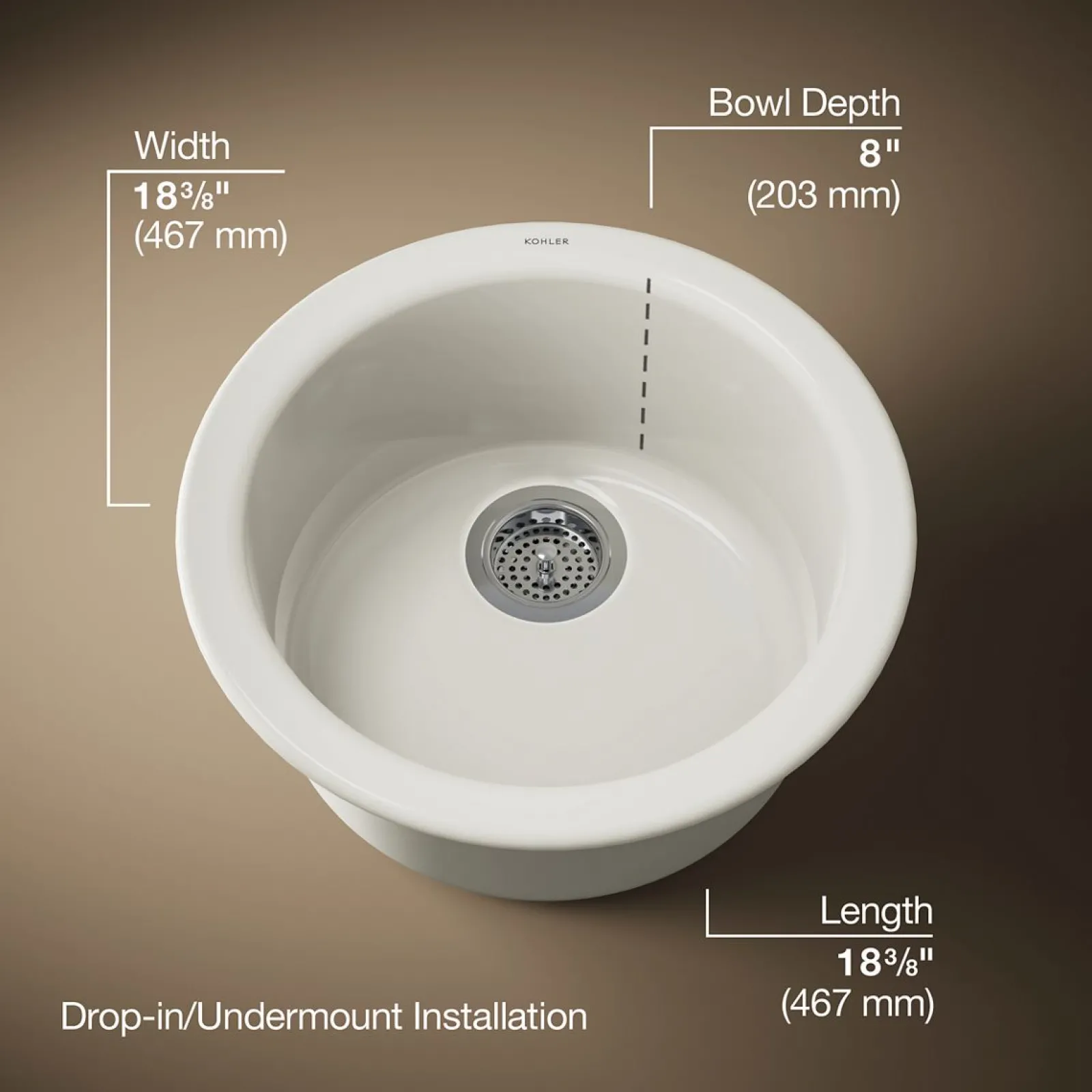 18-1/2" top-/undermount single-bowl bar sink^Kohler New