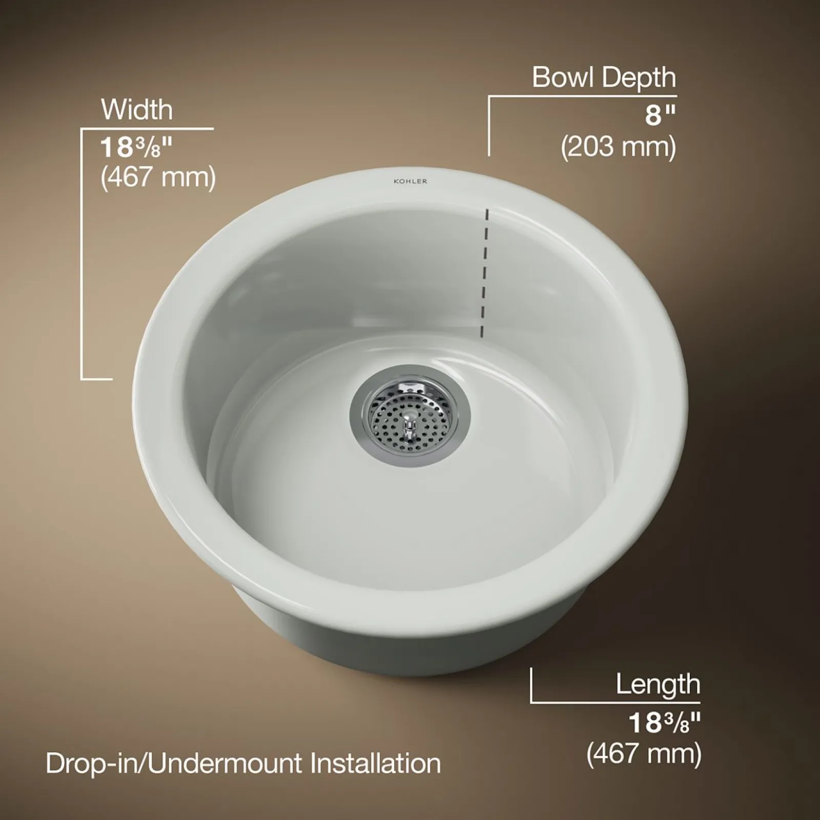 18-1/2" top-/undermount single-bowl bar sink^Kohler New