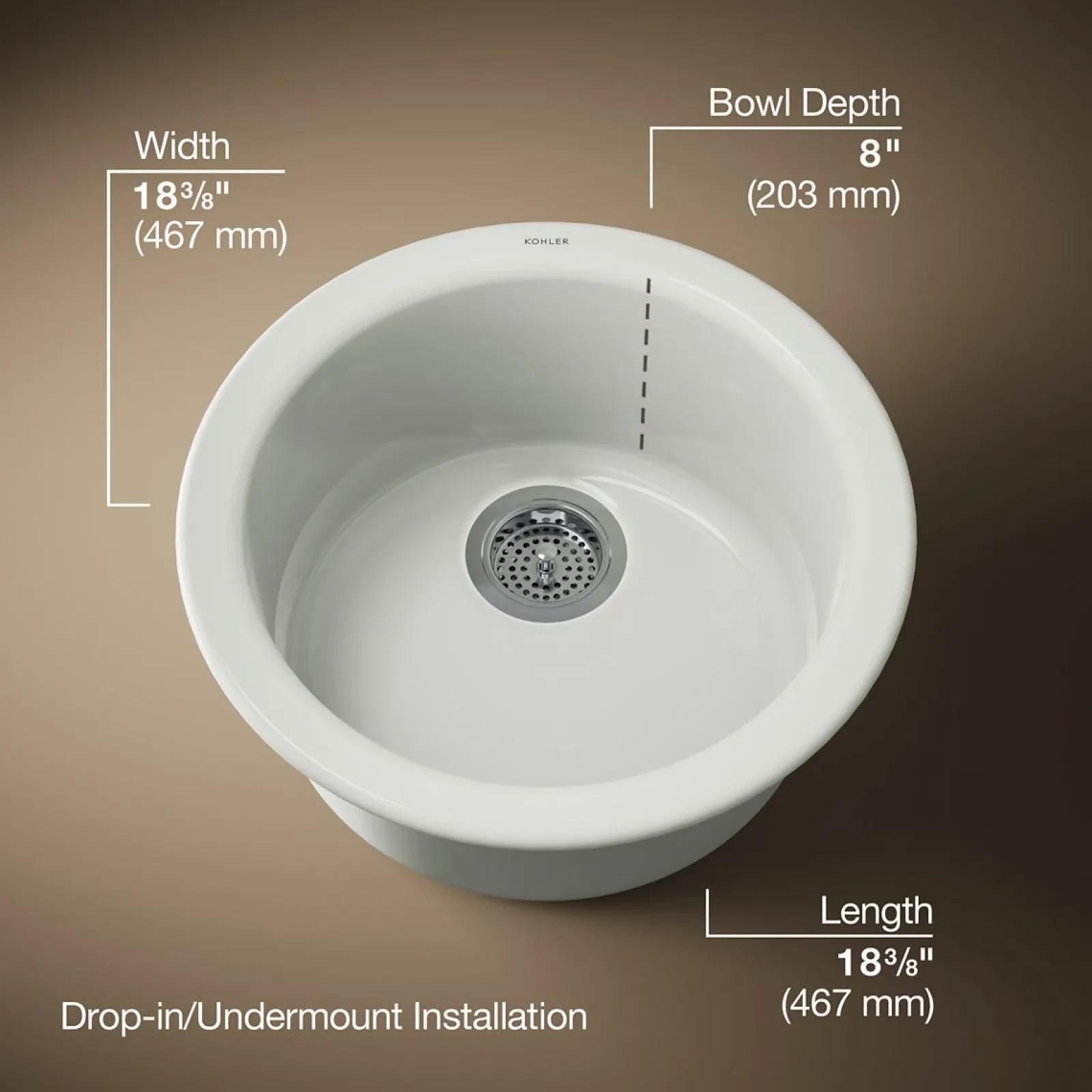 18-1/2" top-/undermount single-bowl bar sink^Kohler New