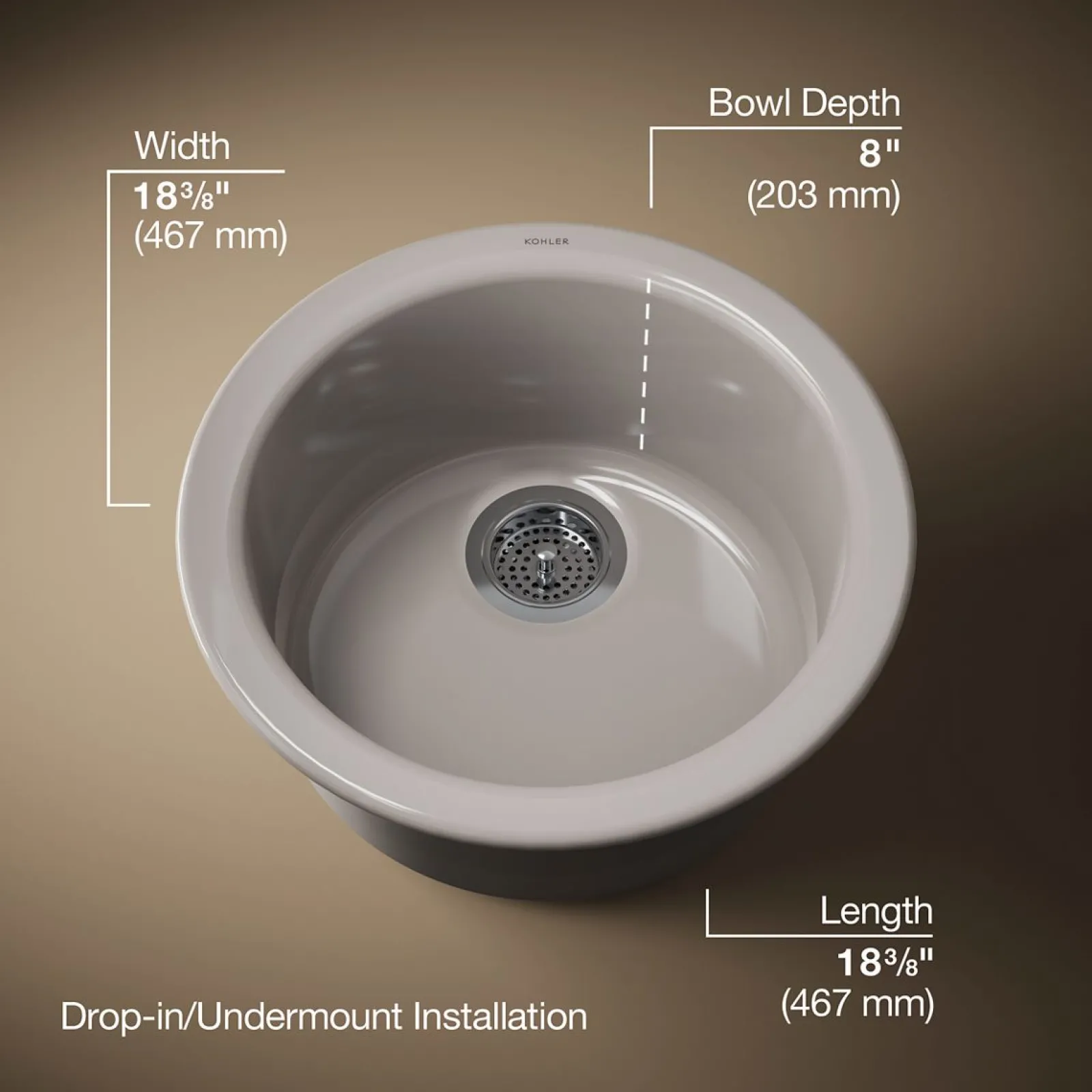 18-1/2" top-/undermount single-bowl bar sink^Kohler New