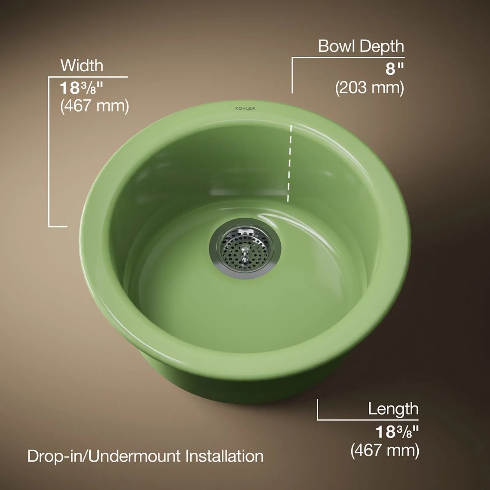18-1/2" top-/undermount single-bowl bar sink^Kohler New