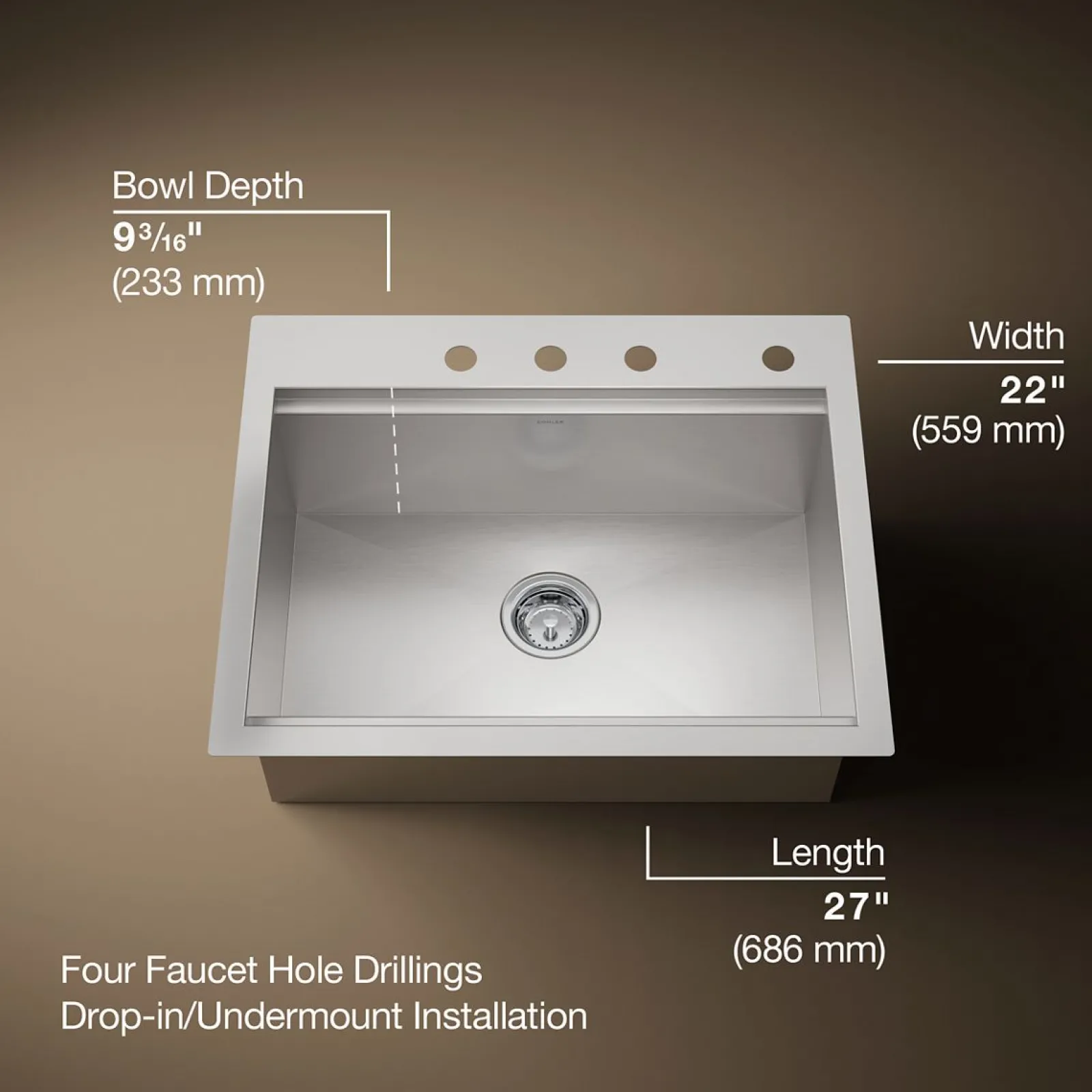 27" top-/undermount single-bowl kitchen sink^Kohler Online