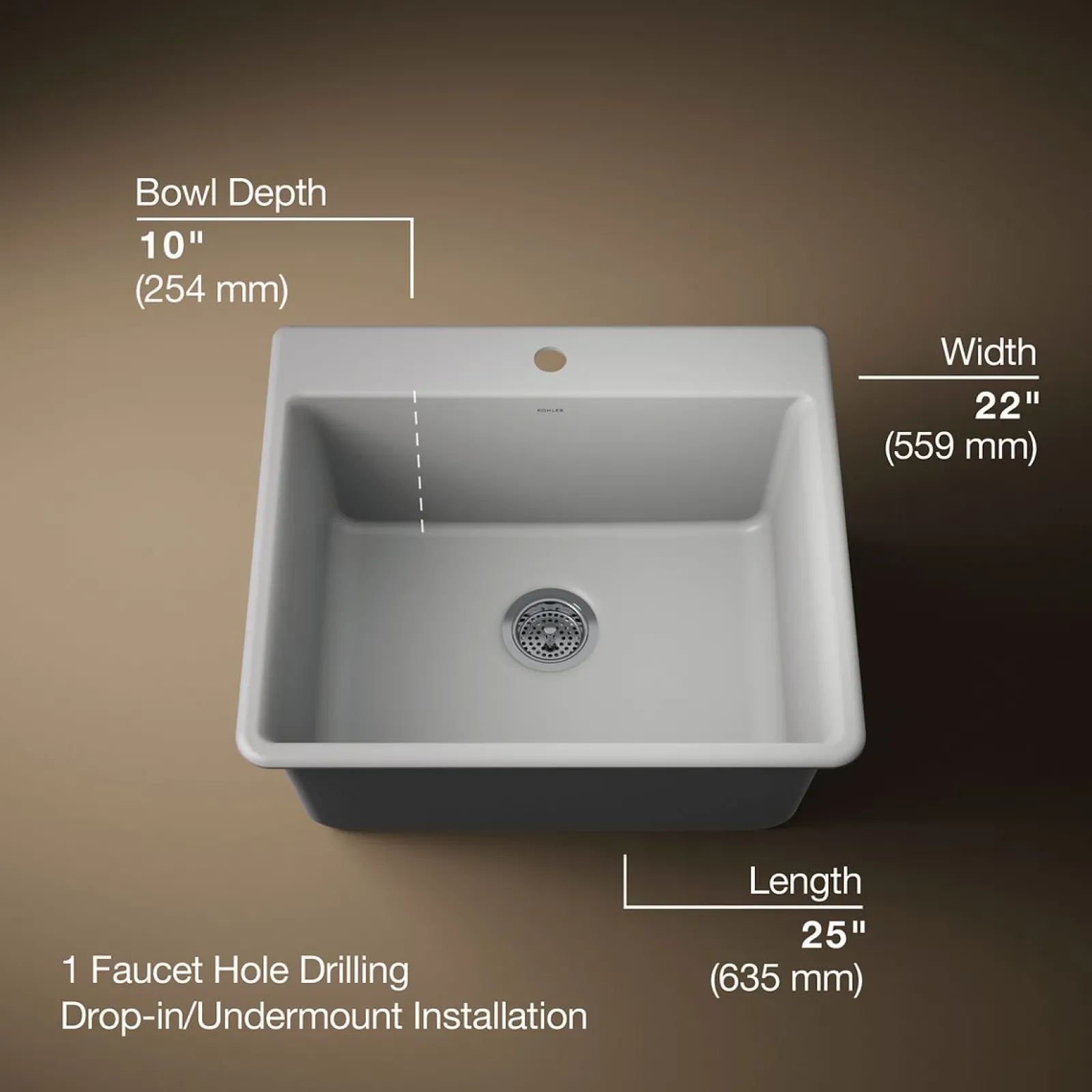 25" top-/undermount single-bowl kitchen sink^Kohler