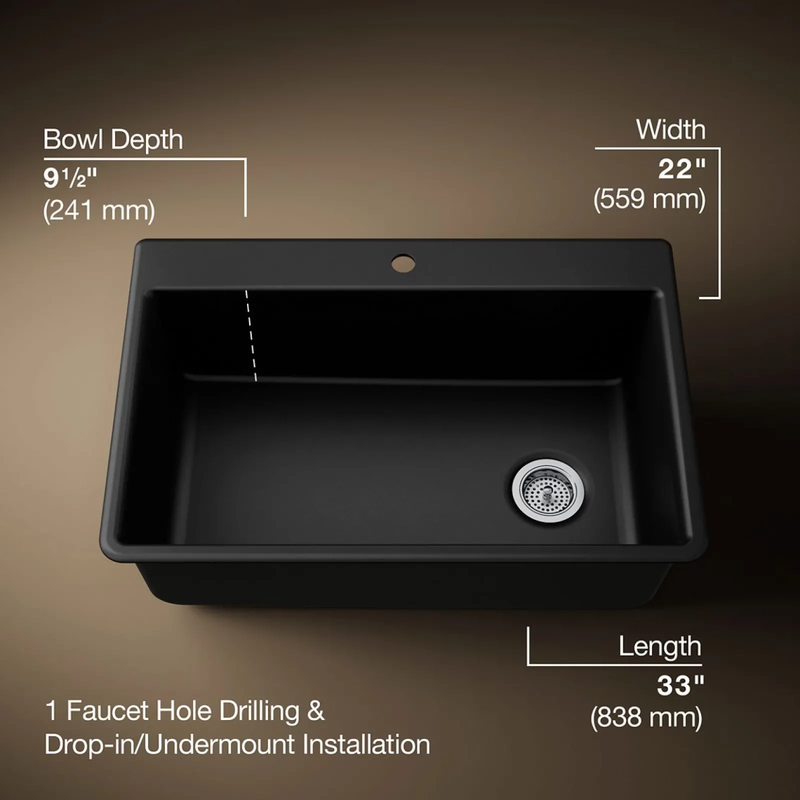 33" top-/undermount single-bowl kitchen sink^Kohler Sale