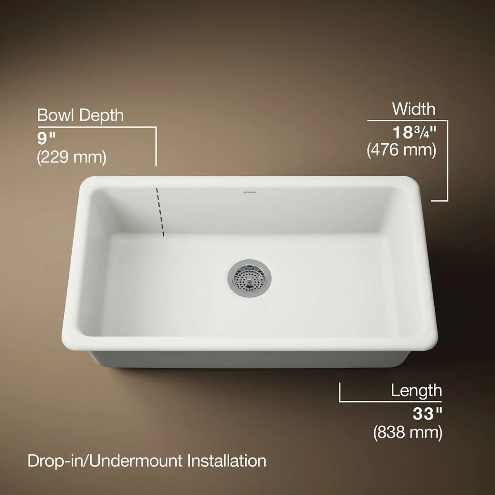 33" top-/undermount single-bowl kitchen sink^Kohler Best