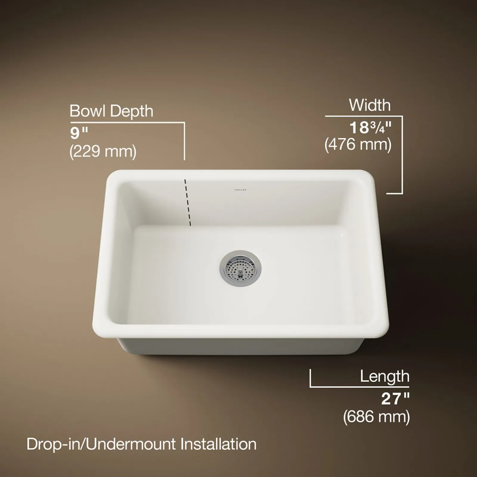 27" top-/undermount single-bowl kitchen sink^Kohler New