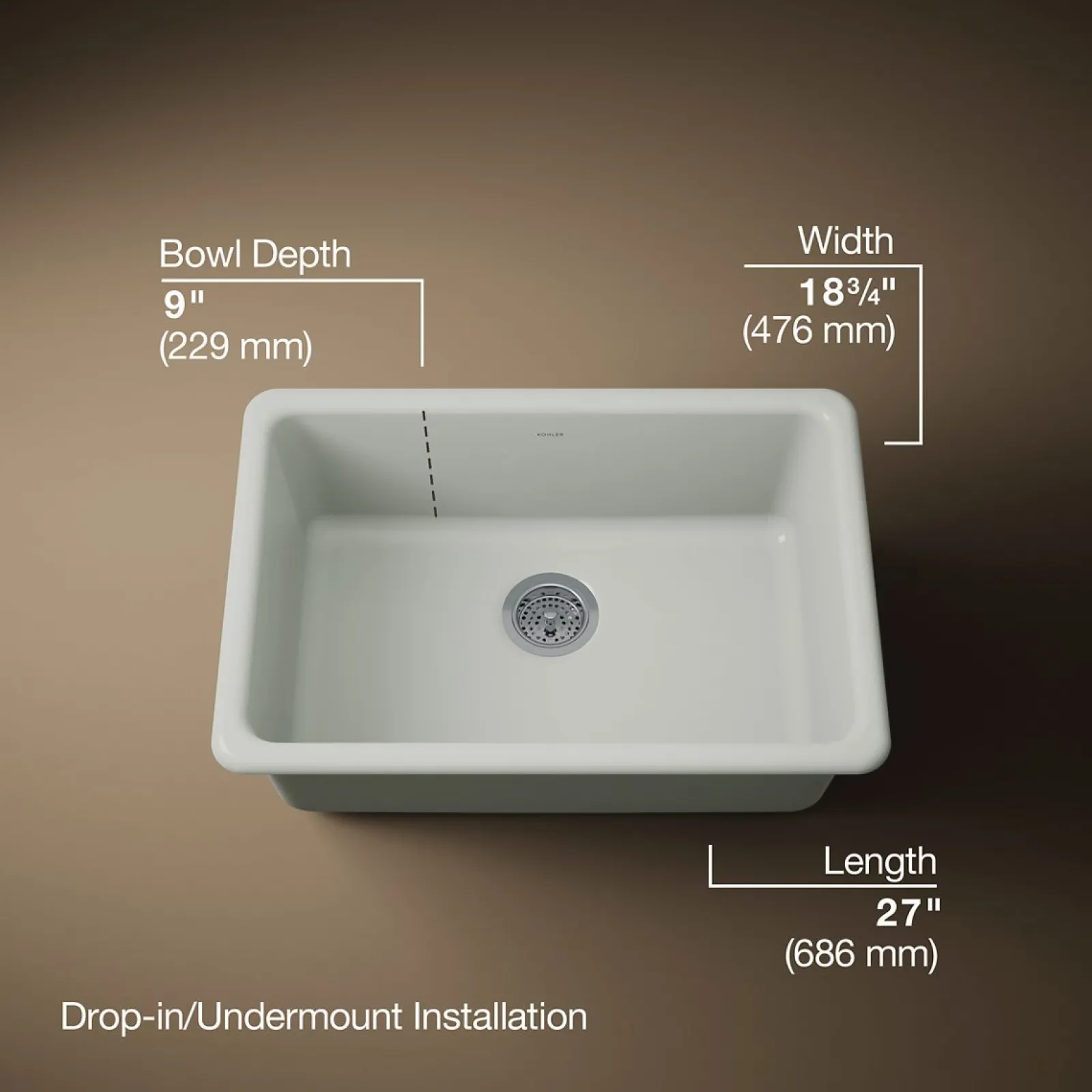 27" top-/undermount single-bowl kitchen sink^Kohler New
