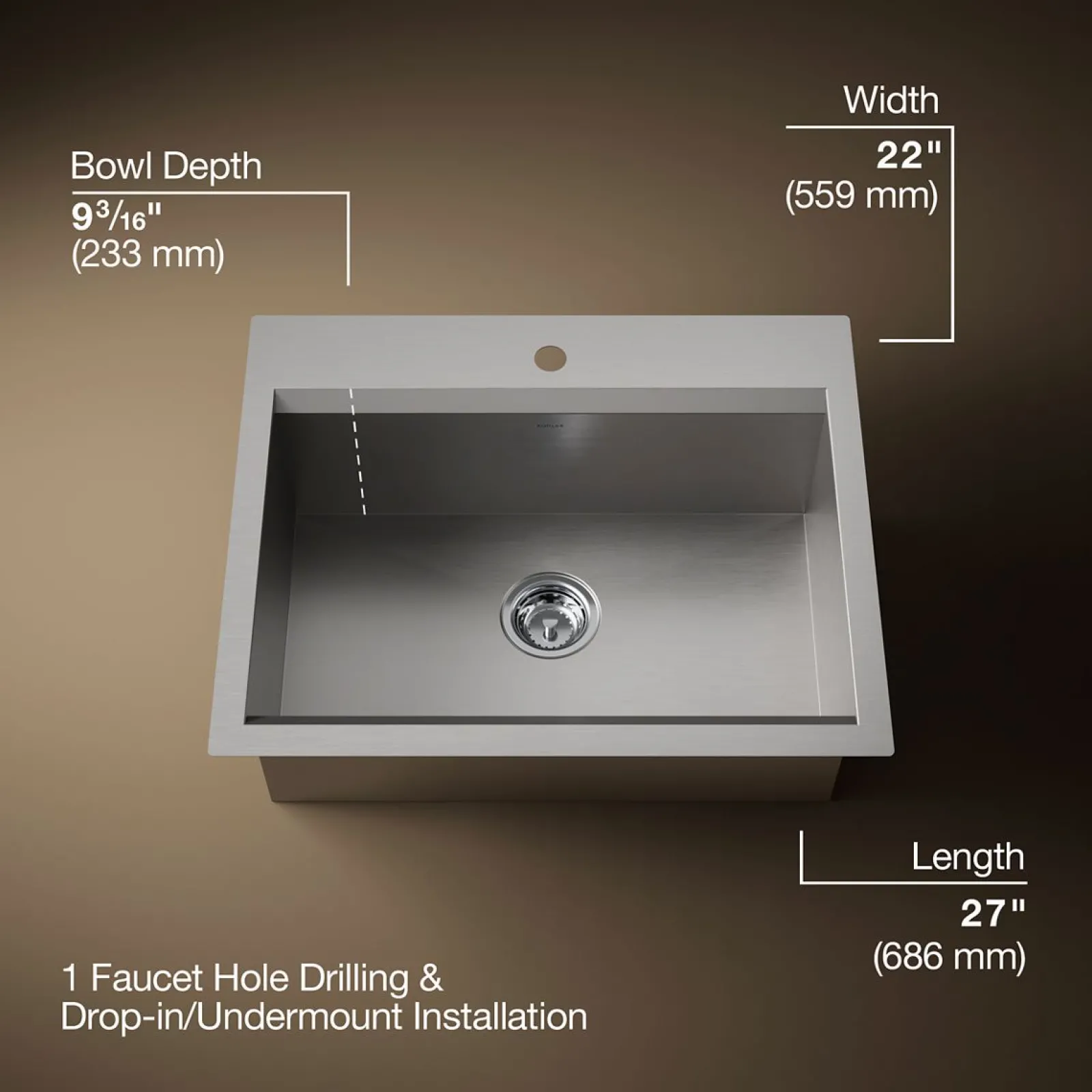 27" top-/undermount single-bowl workstation kitchen sink^Kohler New