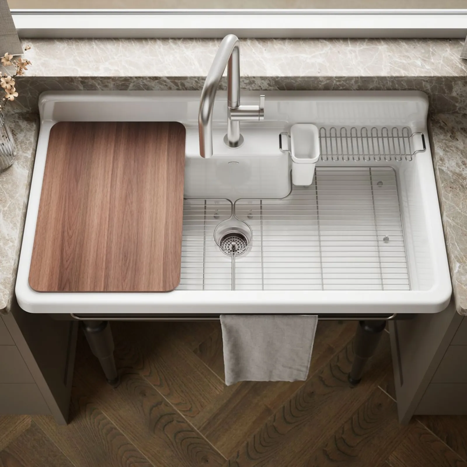 45" top-/wall-mount single-bowl workstation farmhouse kitchen sink^Kohler Discount