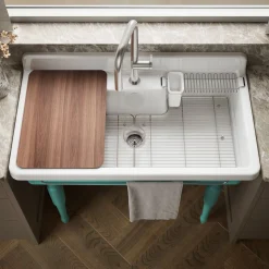 45" top-/wall-mount single-bowl workstation farmhouse kitchen sink^Kohler Outlet