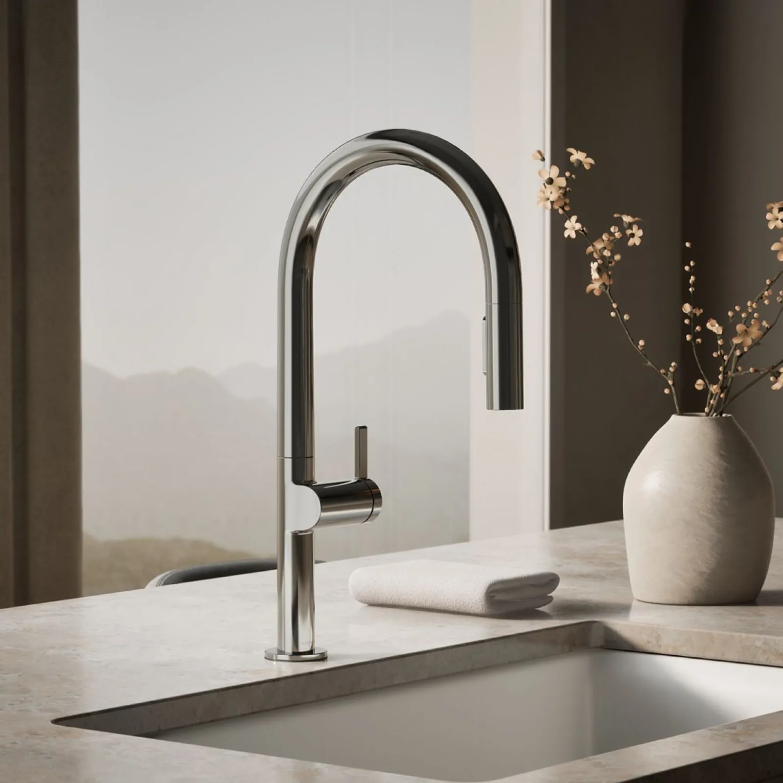 Touchless pull-down kitchen sink faucet with two-function sprayhead^Kohler New