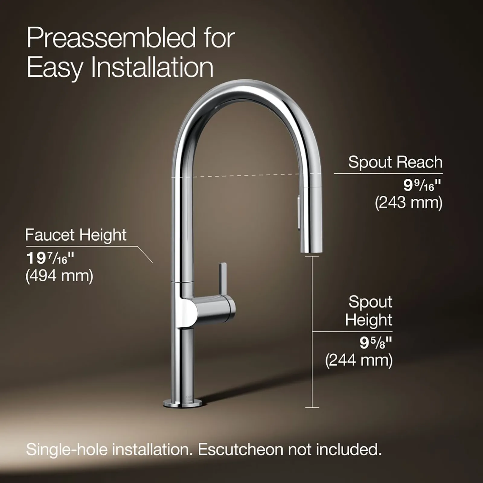 Touchless pull-down kitchen sink faucet with two-function sprayhead^Kohler New