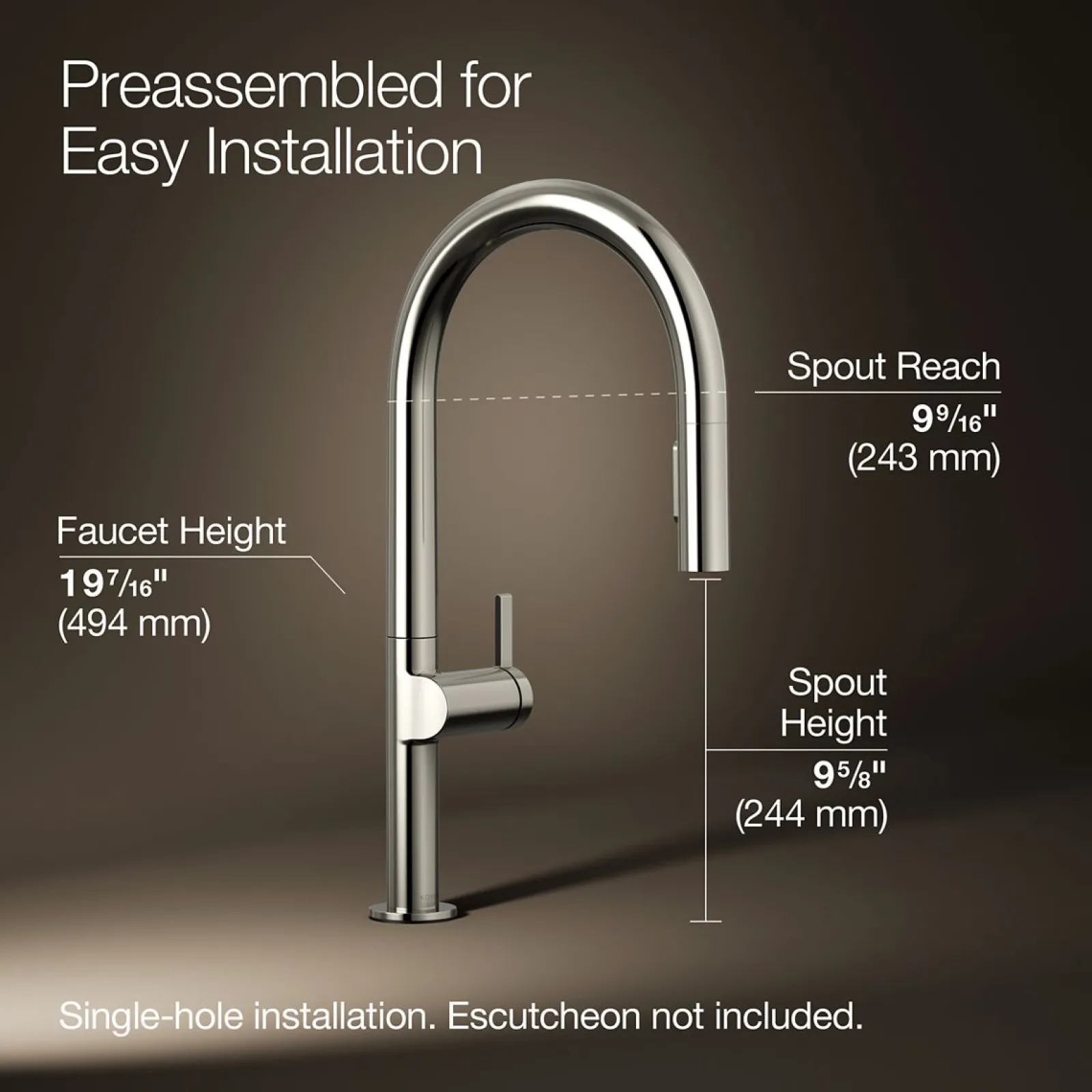 Touchless pull-down kitchen sink faucet with two-function sprayhead^Kohler New