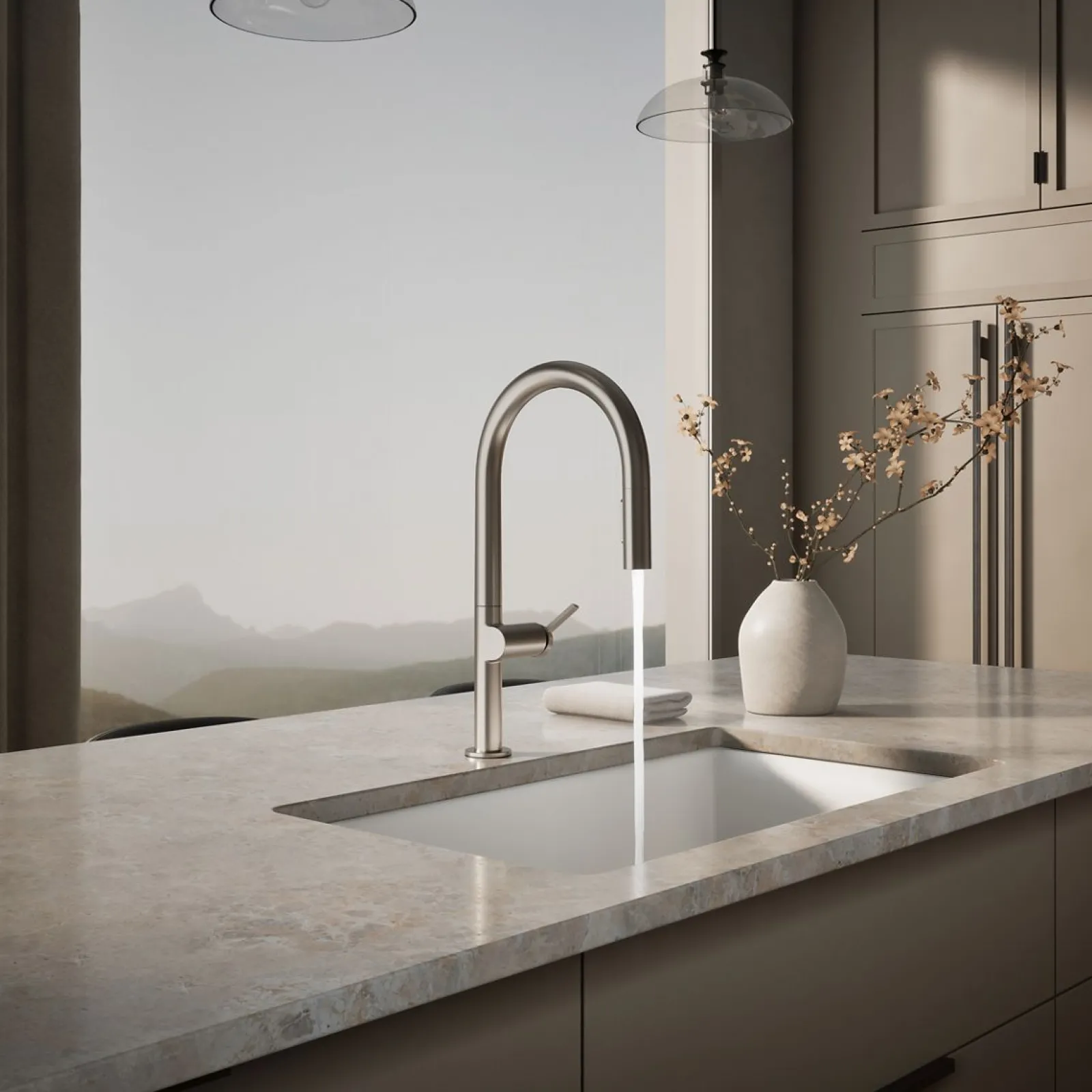 Touchless pull-down kitchen sink faucet with two-function sprayhead^Kohler New