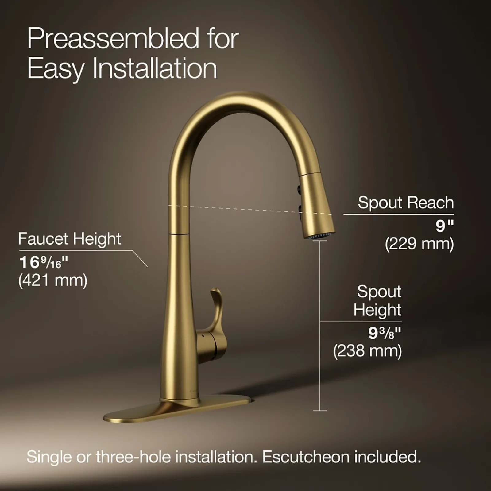 Touchless pull-down kitchen sink faucet with three-function sprayhead^Kohler Clearance